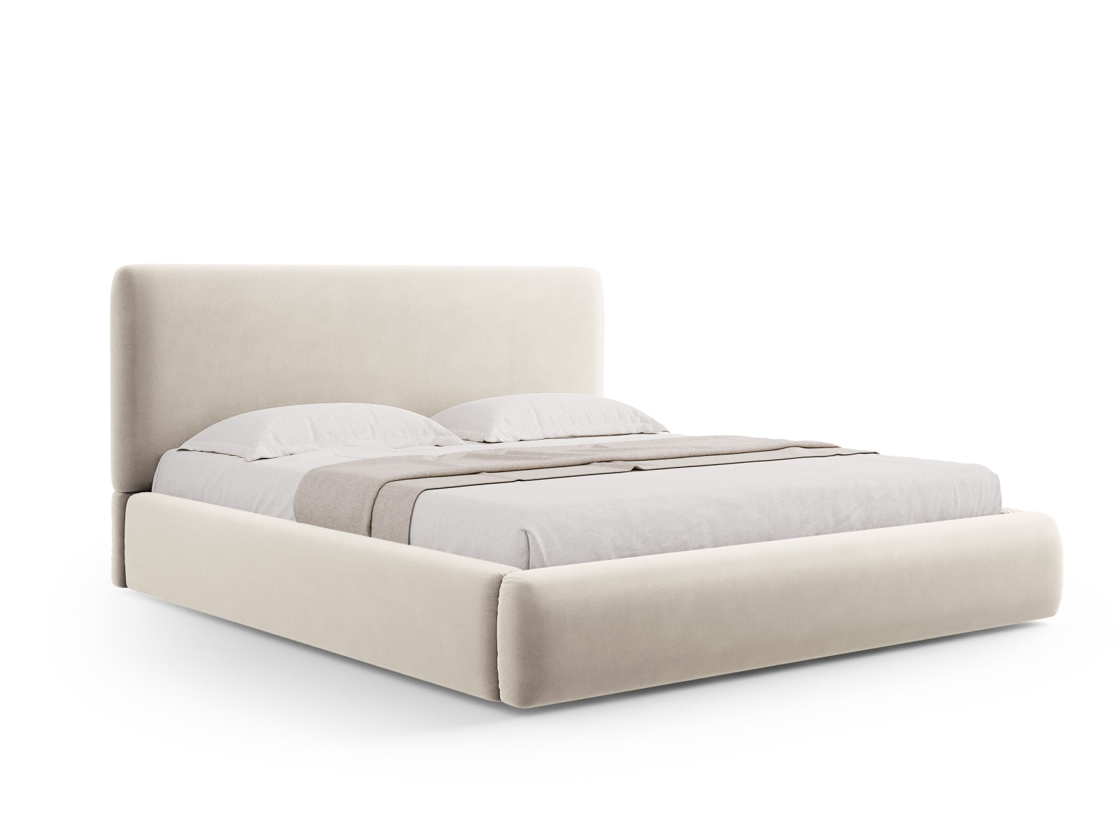 Colonel Velour Bett mit Stauraum und Headboard  in Light Beige präsentiert im Onlineshop von KAQTU Design AG. Bett ist von Cosmopolitan Design