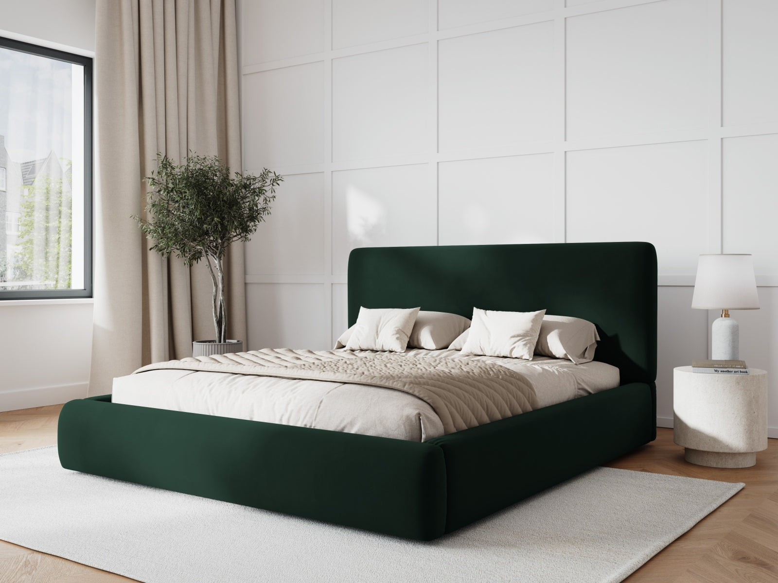 Entdecken Sie das Colonel Velour Bett von Cosmopolitan Design: elegantes Design, praktischer Stauraum und ein modernes Headboard für Ihr Schlafzimmer!