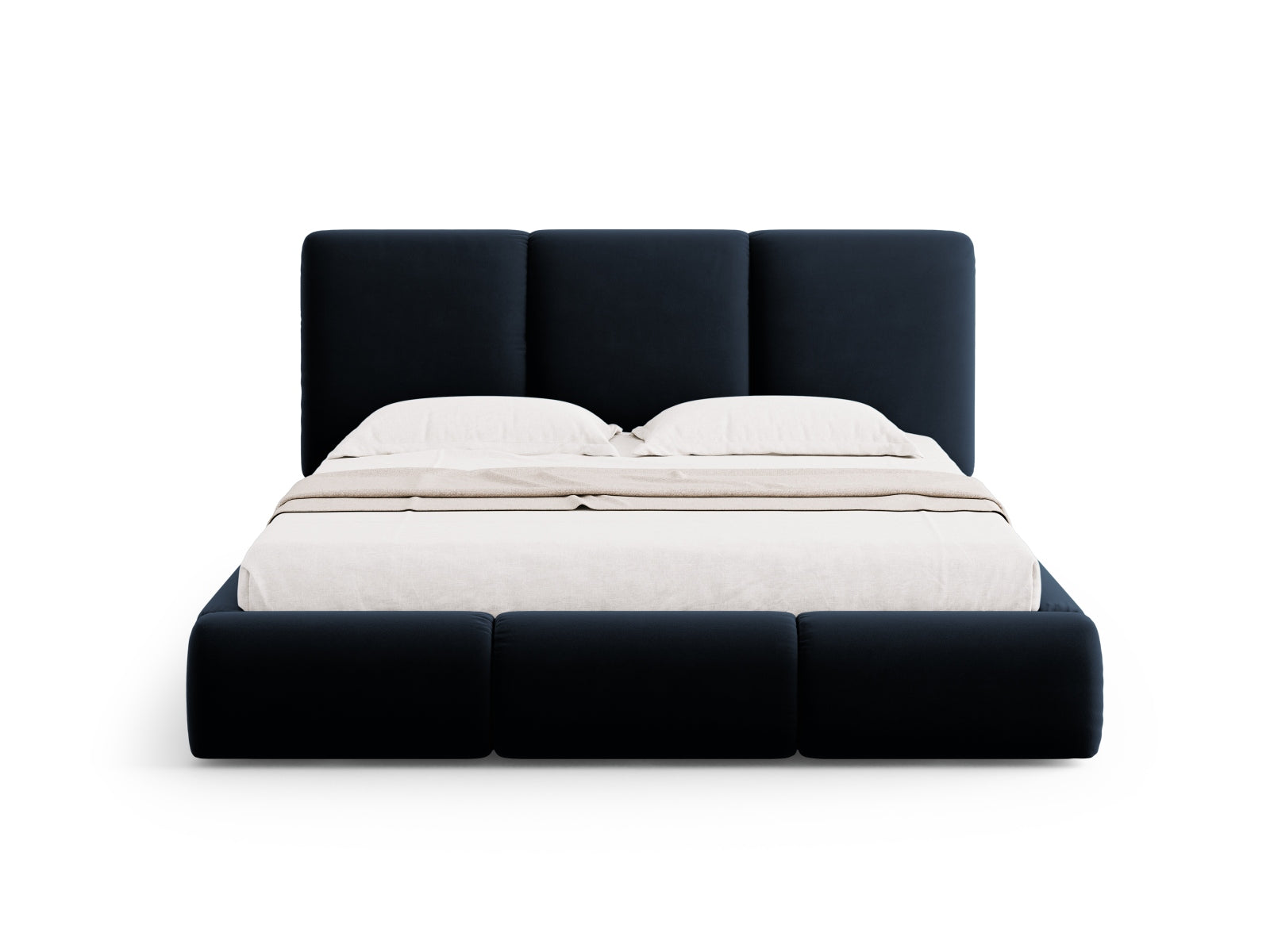Nicolas Velour Bett mit Stauraum und Headboard  in Dark Blue präsentiert im Onlineshop von KAQTU Design AG. Bett ist von Cosmopolitan Design