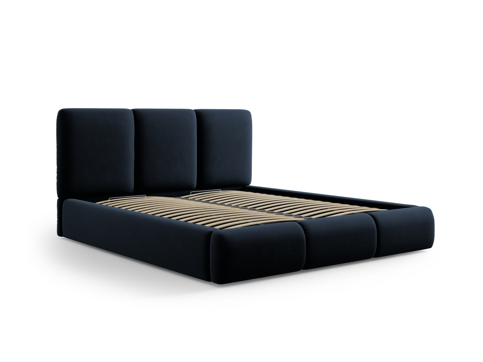 Nicolas Velour Bett mit Stauraum und Headboard  in Dark Blue präsentiert im Onlineshop von KAQTU Design AG. Bett ist von Cosmopolitan Design