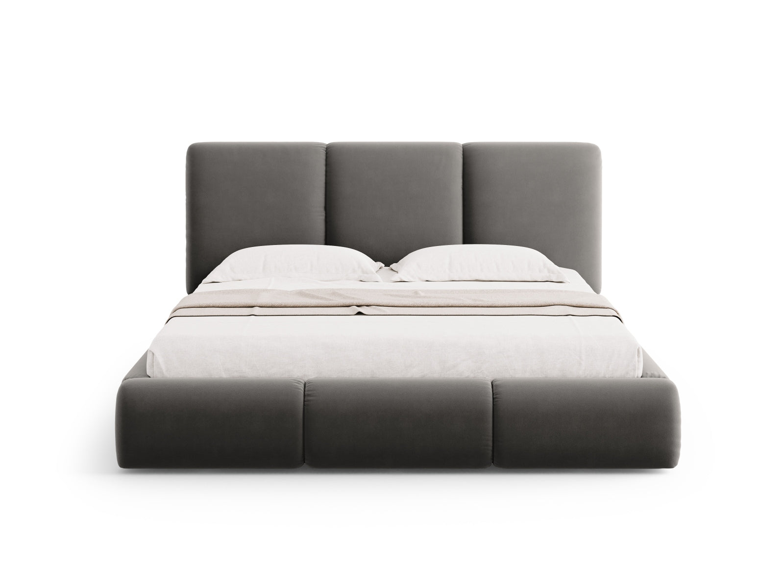 Nicolas Velour Bett mit Stauraum und Headboard  in Light Grey präsentiert im Onlineshop von KAQTU Design AG. Bett ist von Cosmopolitan Design