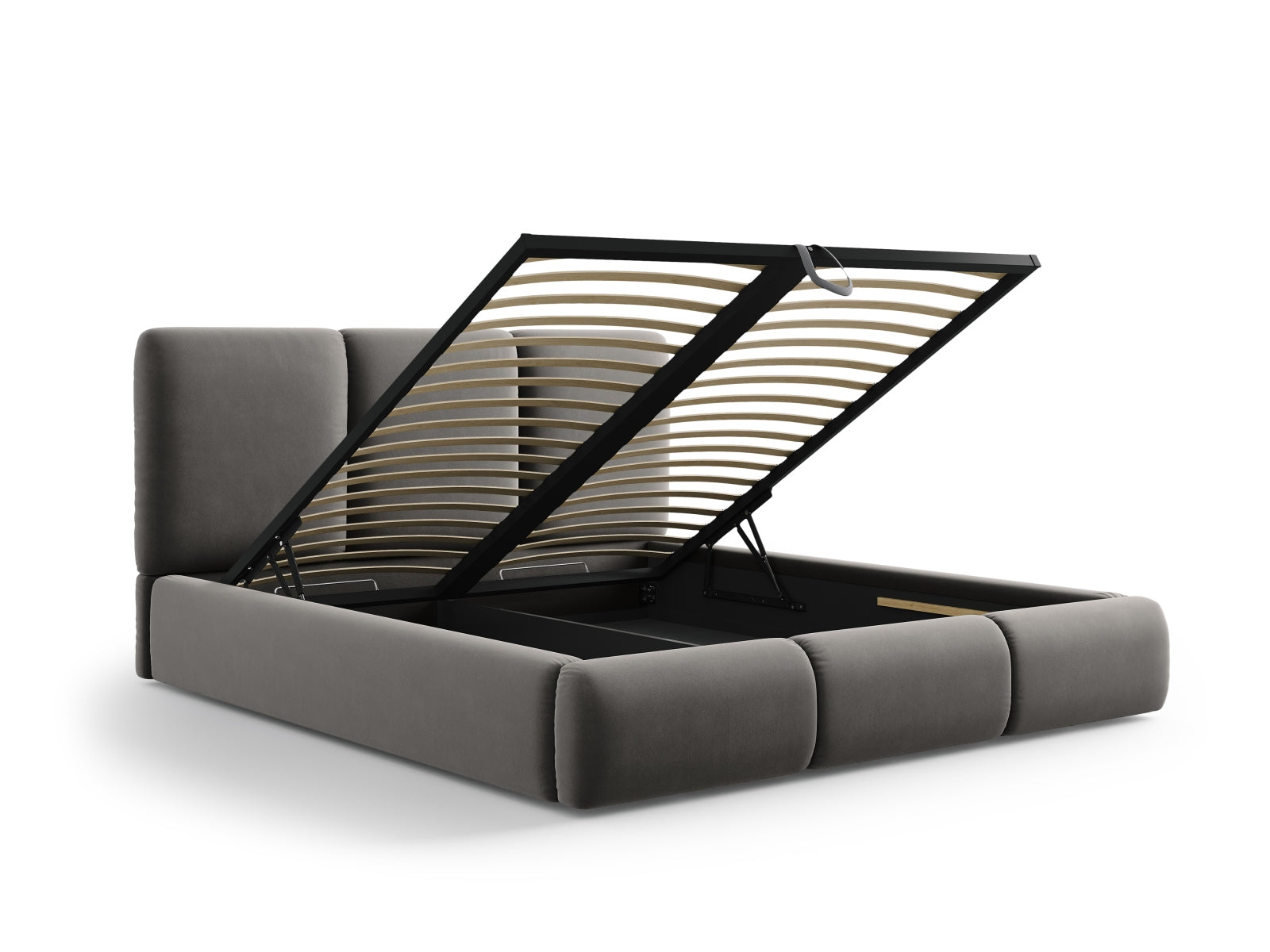 Nicolas Velour Bett mit Stauraum und Headboard  in Light Grey präsentiert im Onlineshop von KAQTU Design AG. Bett ist von Cosmopolitan Design