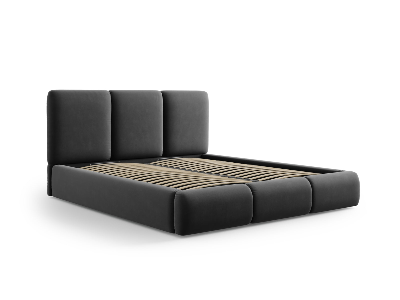 Nicolas Velour Bett mit Stauraum und Headboard  in Dark Grey präsentiert im Onlineshop von KAQTU Design AG. Bett ist von Cosmopolitan Design