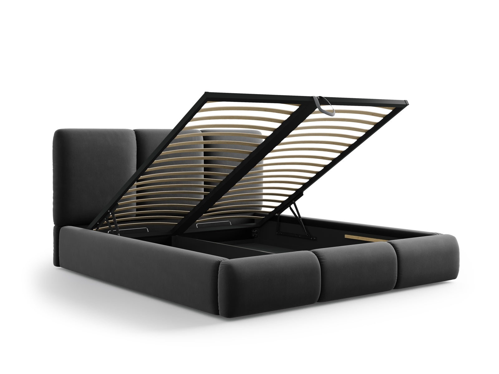 Nicolas Velour Bett mit Stauraum und Headboard  in Dark Grey präsentiert im Onlineshop von KAQTU Design AG. Bett ist von Cosmopolitan Design