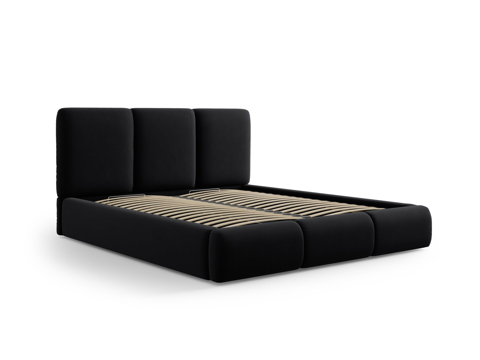 Nicolas Velour Bett mit Stauraum und Headboard  in Black präsentiert im Onlineshop von KAQTU Design AG. Bett ist von Cosmopolitan Design