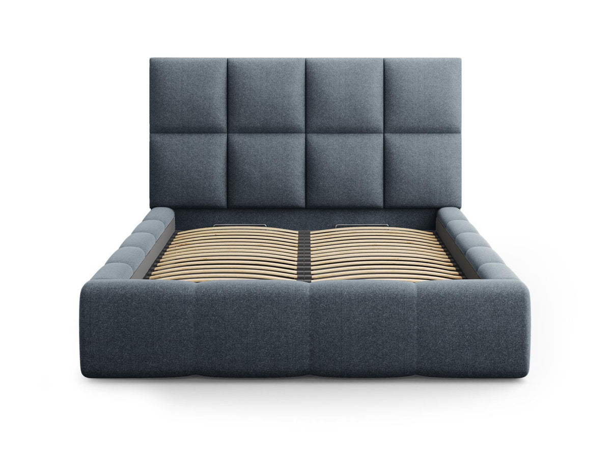 Livigno Bett 160x200 cm von Cosmopolitan Design mit gepolstertem Kopfteil, Metallrahmen und Stauraum-Bettkasten in Cold Light Grey