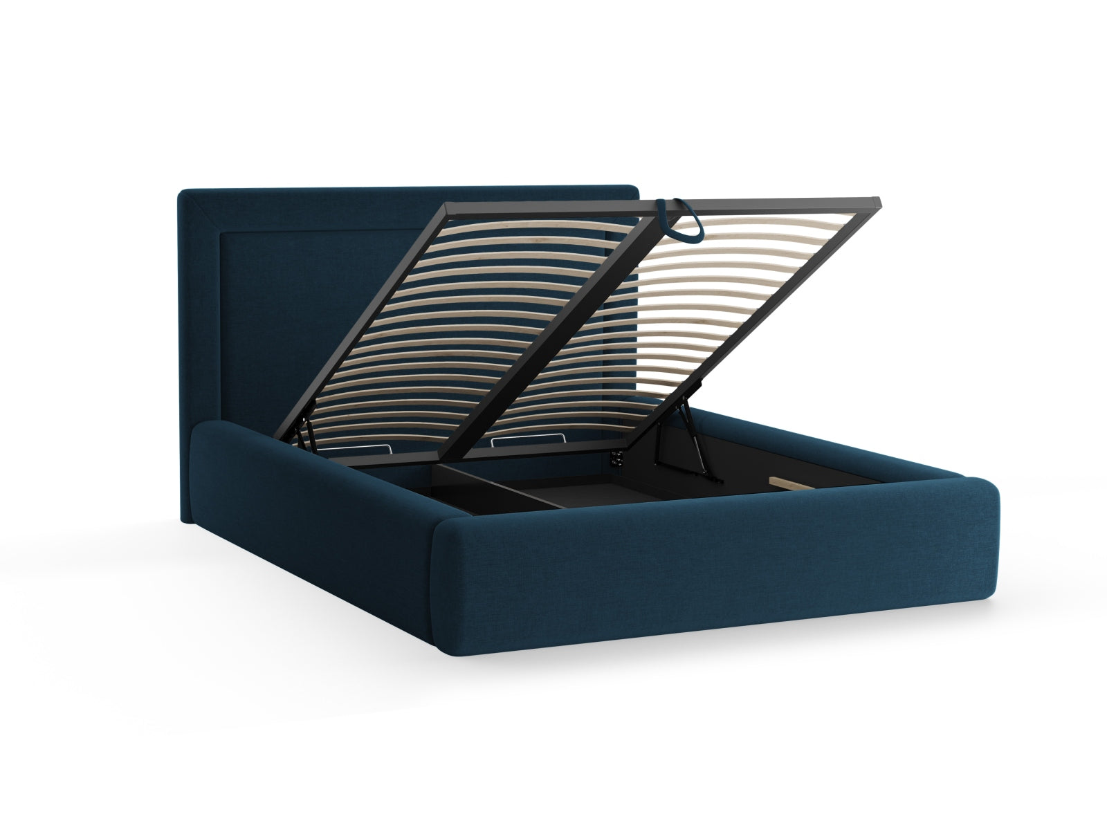 Modernes Kemer Bett in edlem Blau, 180 cm, mit praktischem Stauraum und ansprechendem Kopfteil von Cosmopolitan Design.