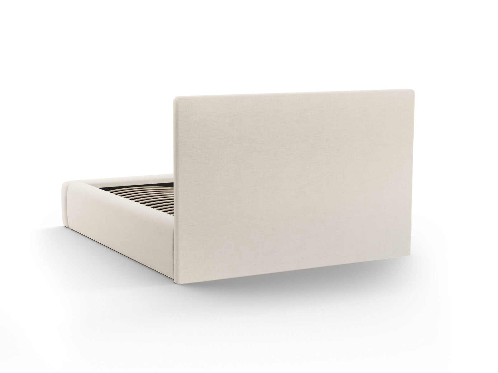 Elegantes Kemer Bett in 180 cm Breite, ausgestattet mit praktischem Stauraum und einem stilvollen Kopfteil in sanftem Beige, ideal für moderne Schlafzimmer.