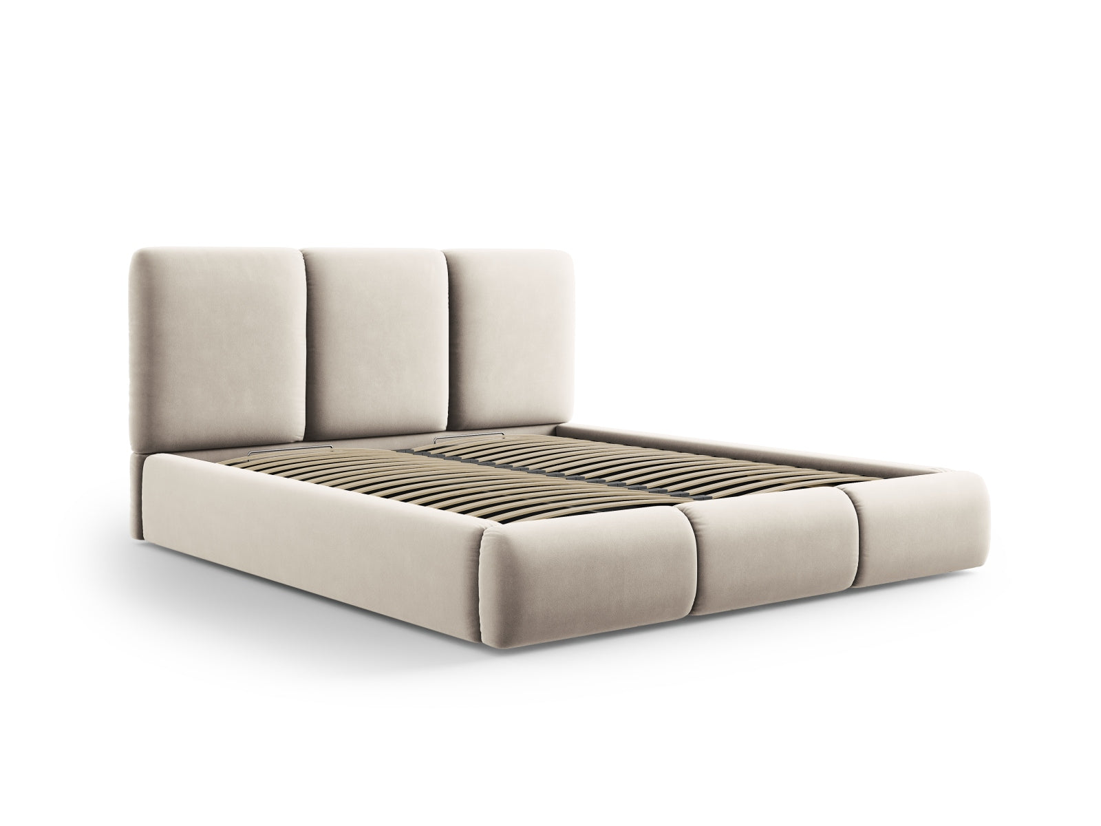 Nicolas Velour Bett mit Stauraum und Headboard  in Light Beige präsentiert im Onlineshop von KAQTU Design AG. Bett ist von Cosmopolitan Design
