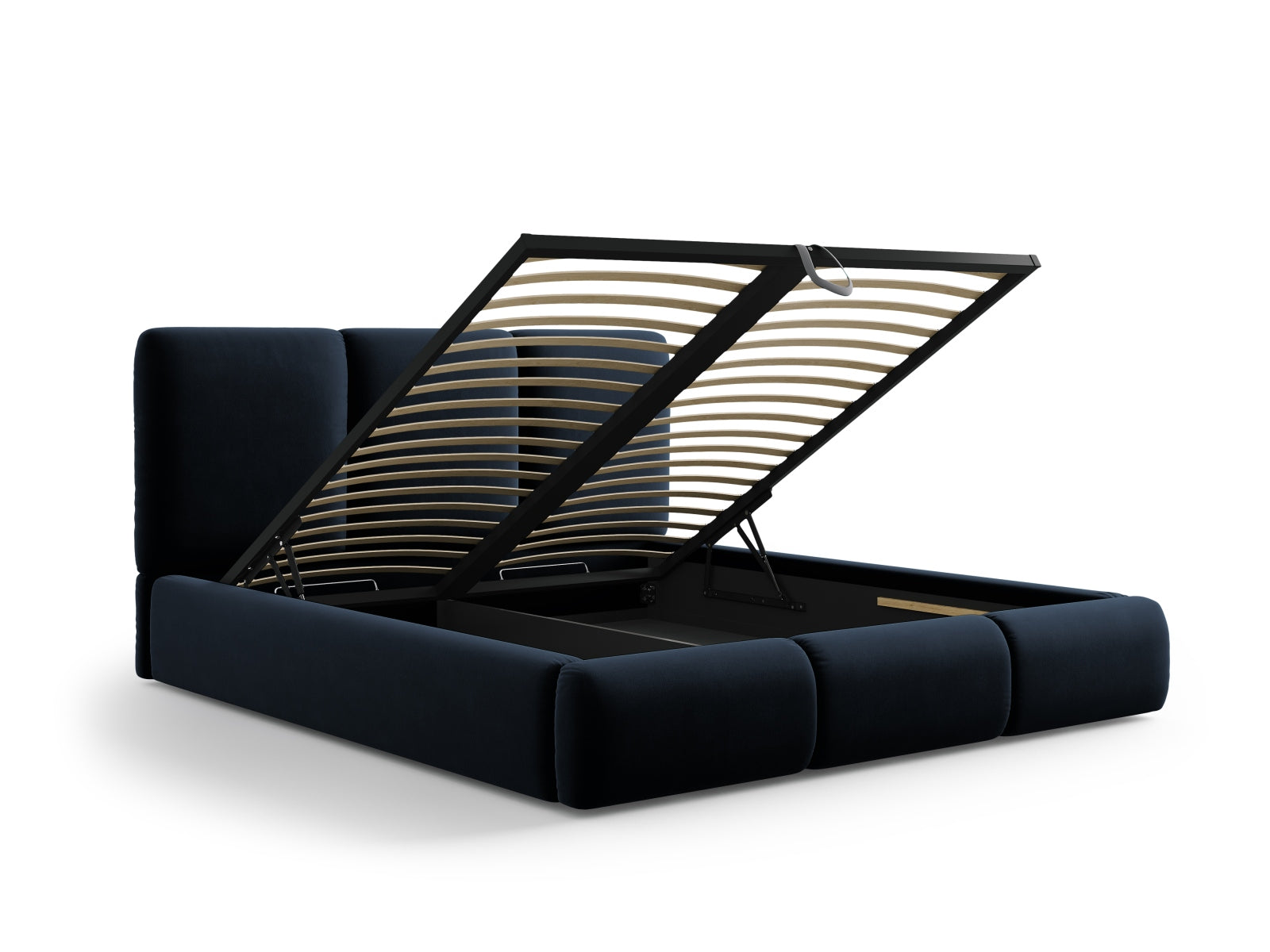 Nicolas Velour Bett mit Stauraum und Headboard  in Dark Blue präsentiert im Onlineshop von KAQTU Design AG. Bett ist von Cosmopolitan Design