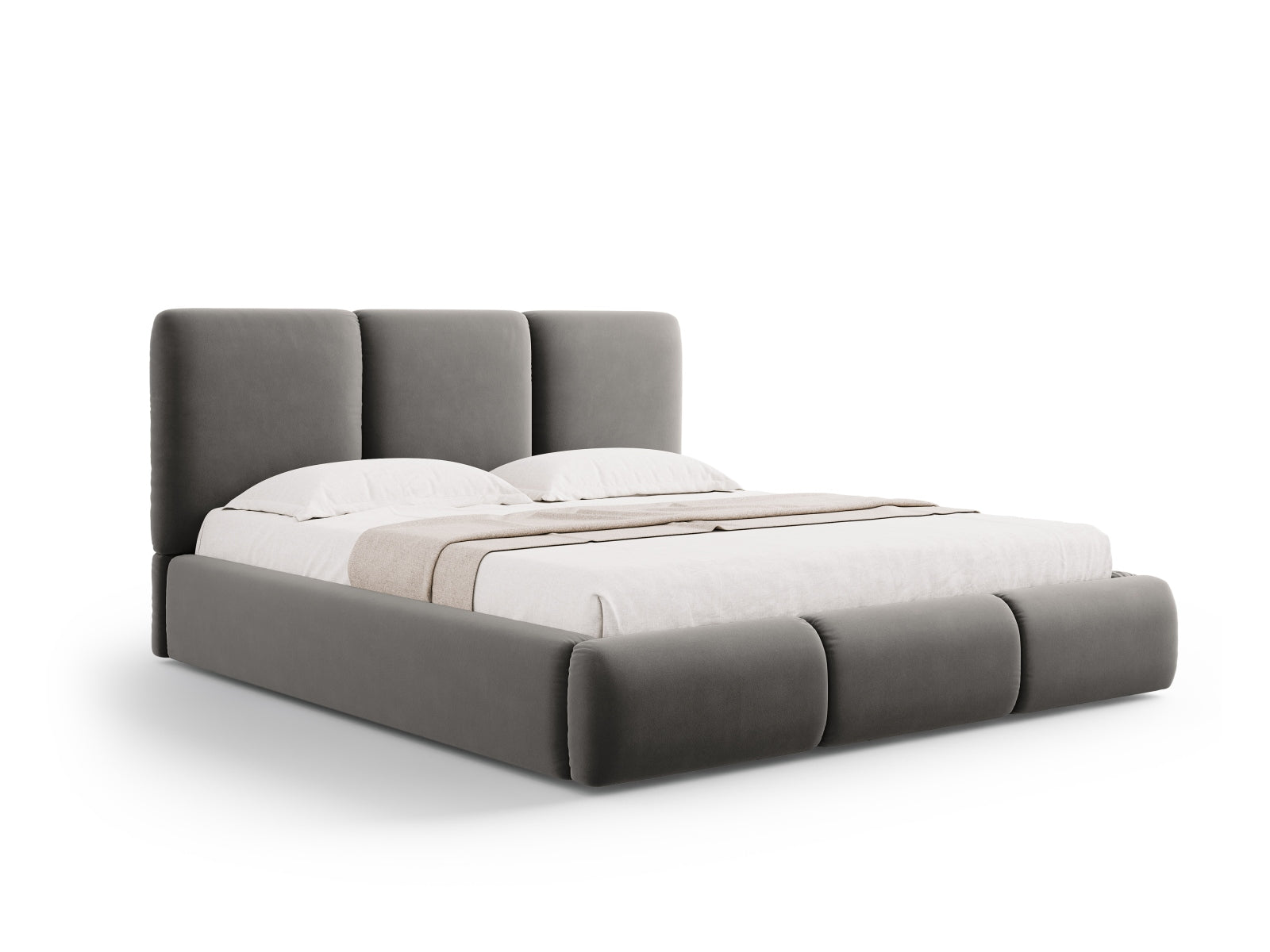 Nicolas Velour Bett mit Stauraum und Headboard  in Light Grey präsentiert im Onlineshop von KAQTU Design AG. Bett ist von Cosmopolitan Design