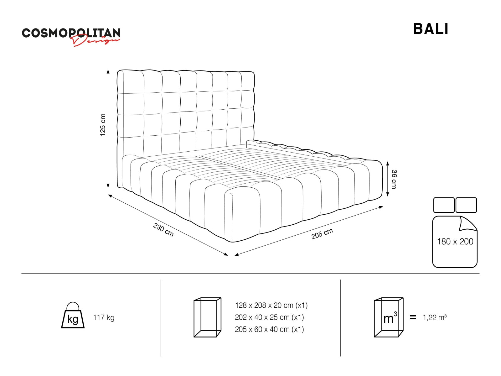 Modernes Bali Bett mit 180 cm Breite, ausgestattet mit praktischem Stauraum und einem geschmackvollen Kopfteil in sanftem Light Blue.