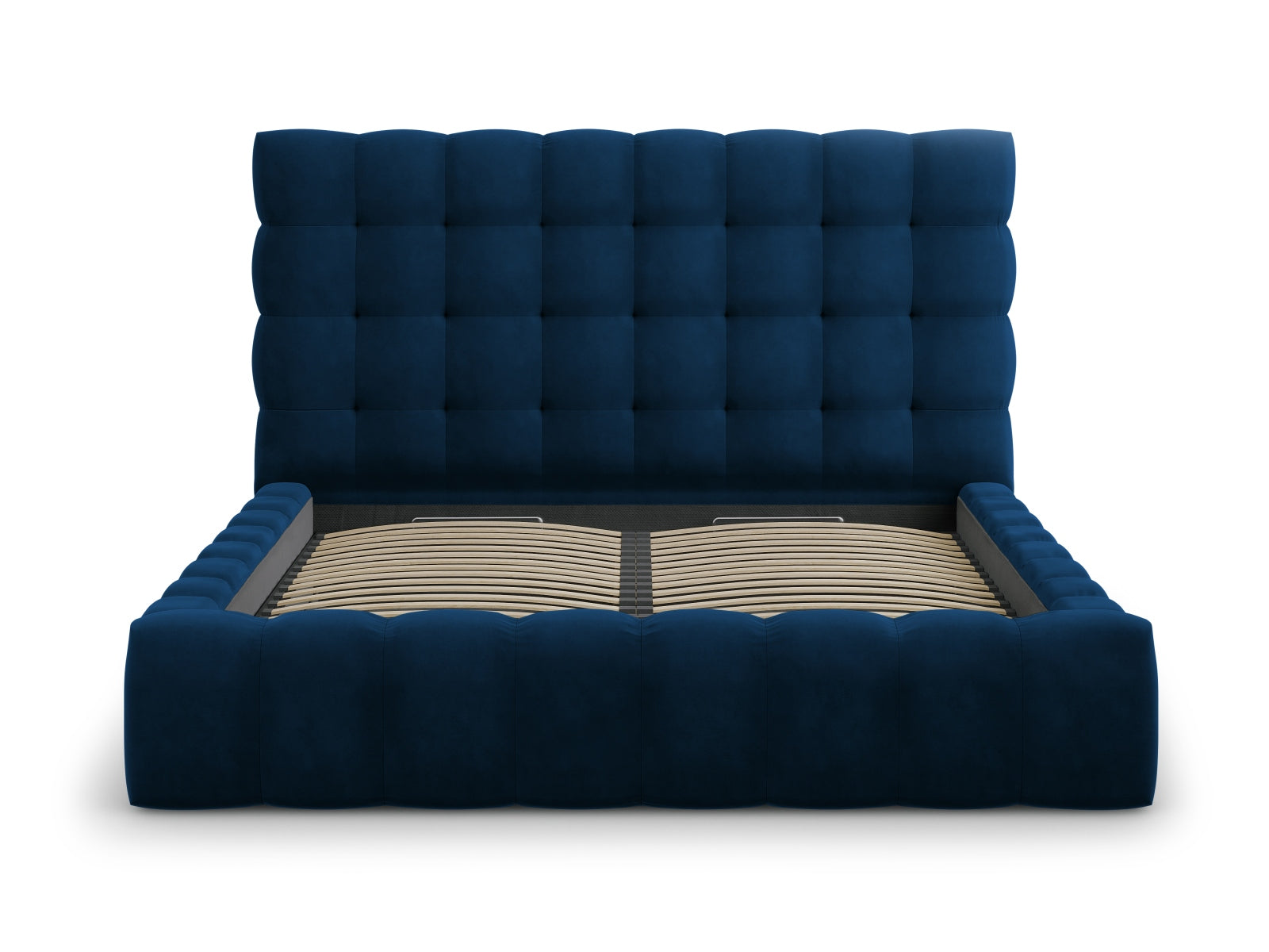Elegantes Bali Bett in Royal Blue mit 180 cm Kopfteil und praktischem Stauraum, ideal für stilvolle Schlafzimmergestaltung.
