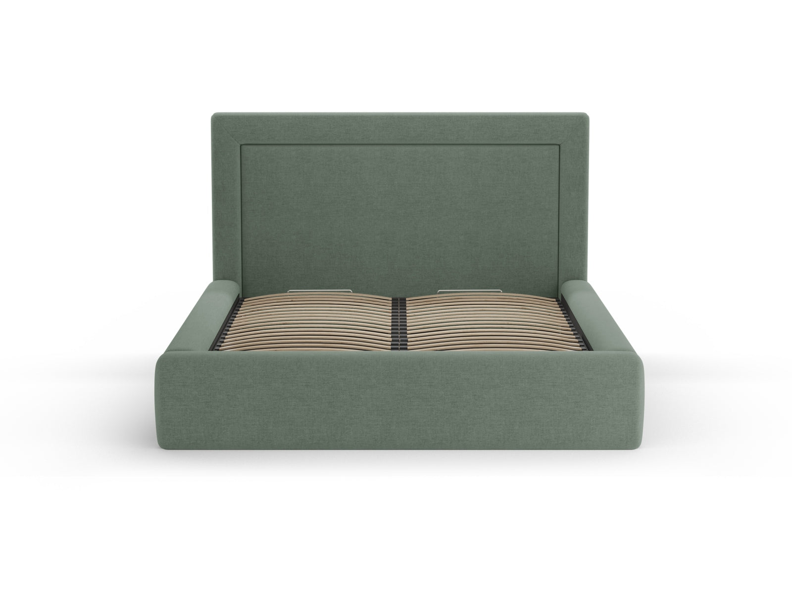 Elegantes Kemer Bett mit 200 cm Breite, Stauraum und stilvollem Kopfteil in hellem Grau, ideal für moderne Schlafzimmer.