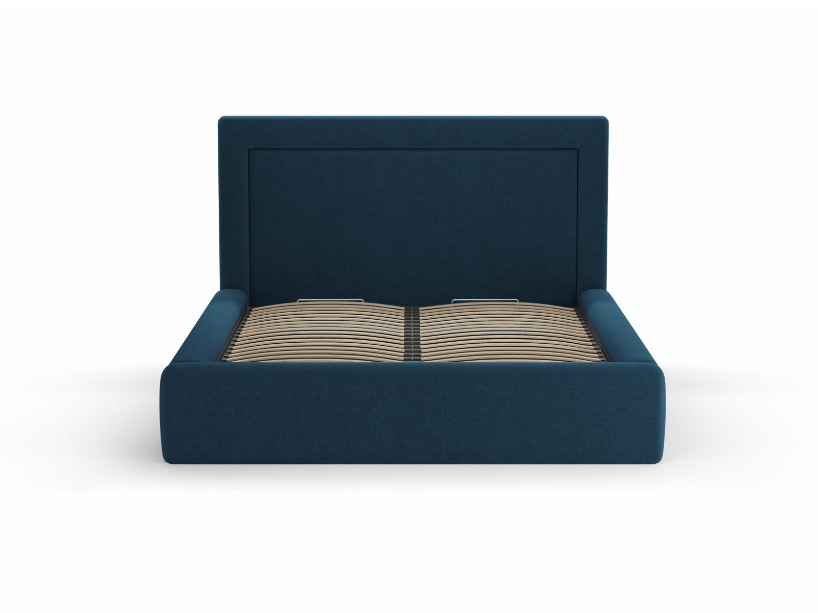 Elegantes Kemer Bett mit 200 cm Breite, Stauraum und stilvollem Kopfteil in Dunkelblau, ideal für moderne Schlafzimmer.