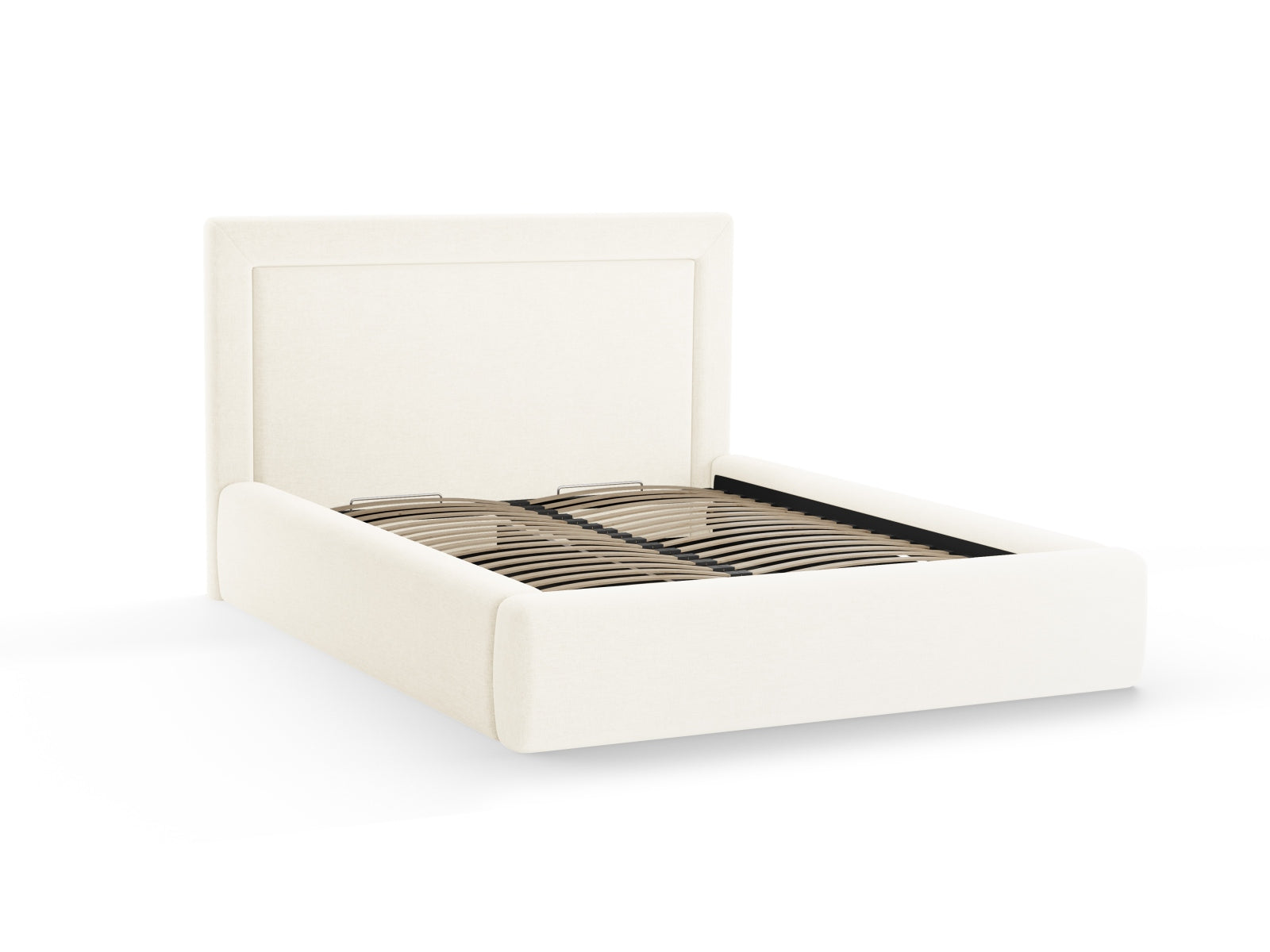 Elegantes Kemer Bett in Ivory-Wind, 200 cm breit, bietet cleveren Stauraum und ein ansprechendes Kopfteil für ein modernes Schlafzimmer.