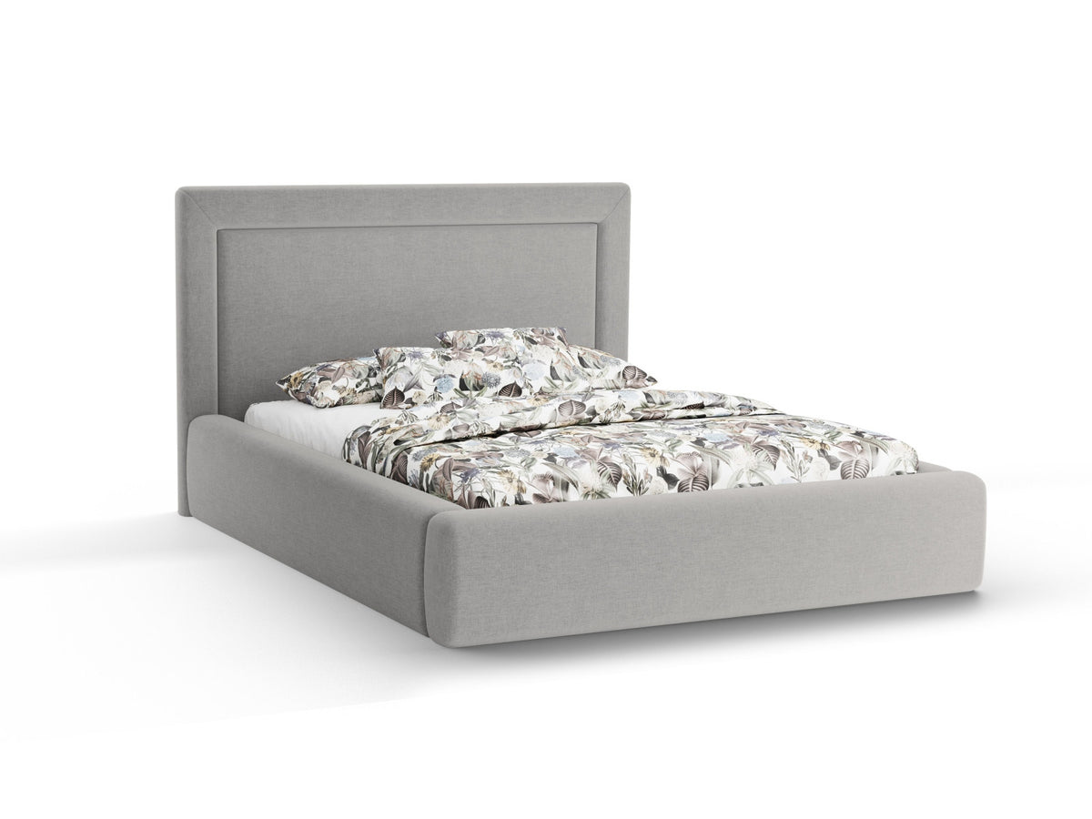 Kemer Bett 200x200 cm von Cosmopolitan Design mit gepolstertem Kopfteil, Metallrahmen und Stauraum im Bettkasten, Farbe Ivory-Wind