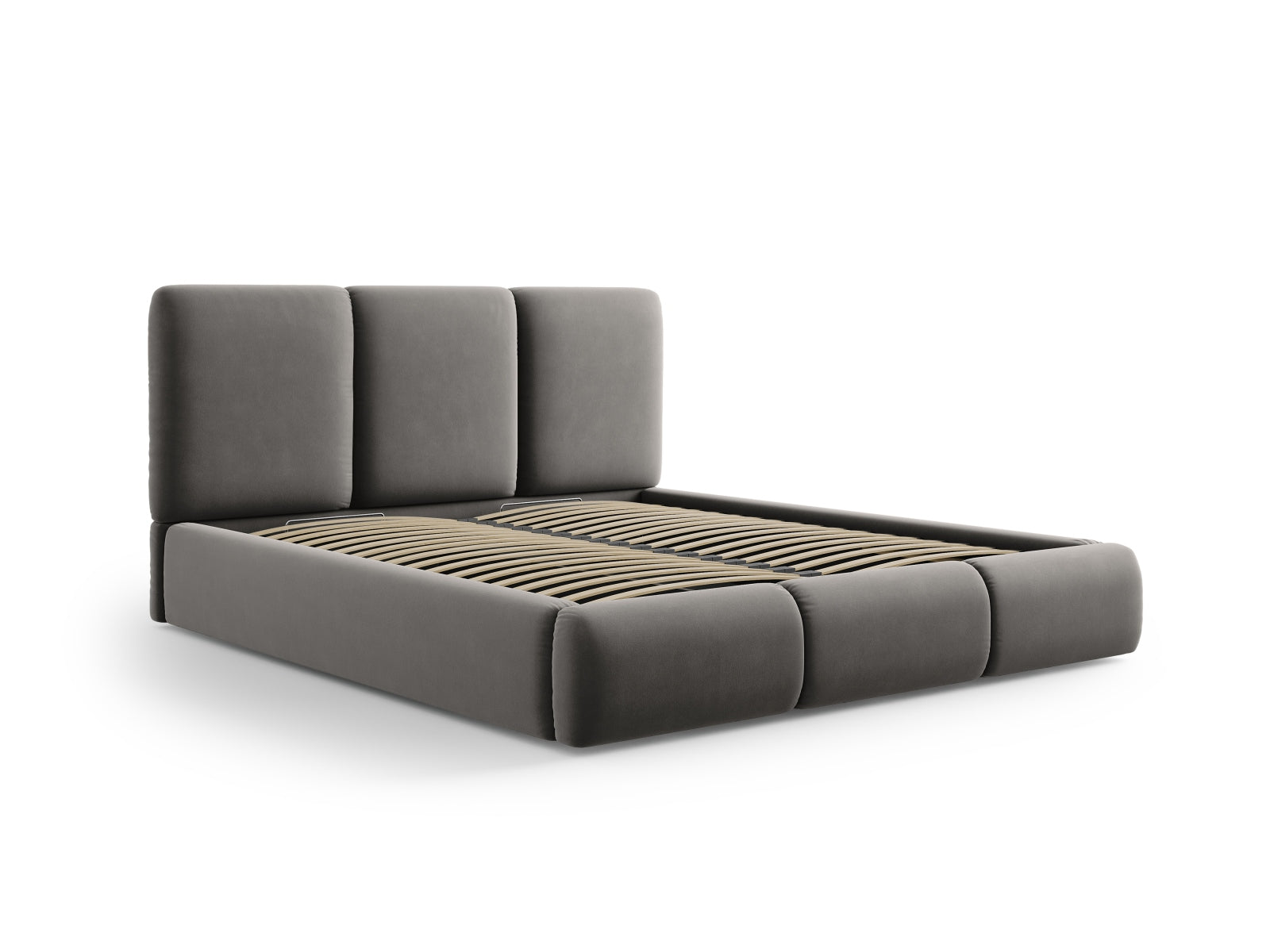 Nicolas Velour Bett mit Stauraum und Headboard  in Light Grey präsentiert im Onlineshop von KAQTU Design AG. Bett ist von Cosmopolitan Design