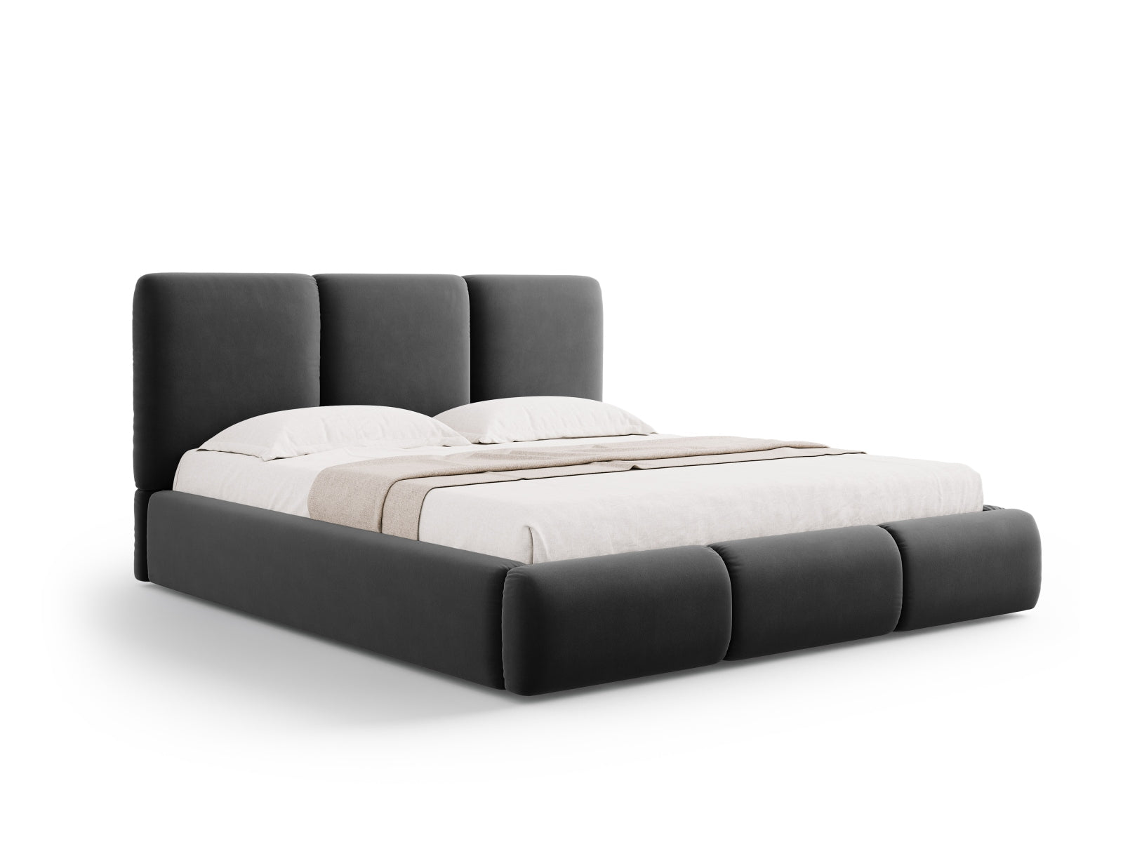 Nicolas Velour Bett mit Stauraum und Headboard  in Dark Grey präsentiert im Onlineshop von KAQTU Design AG. Bett ist von Cosmopolitan Design