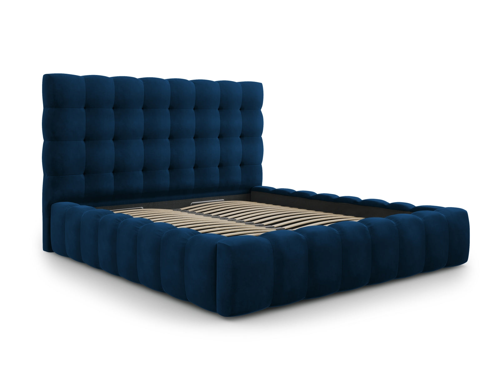 Elegantes Bali Bett mit praktischem Stauraum und stilvollem Kopfteil in Royal Blue-Bluvel, ideal für moderne Schlafzimmer.