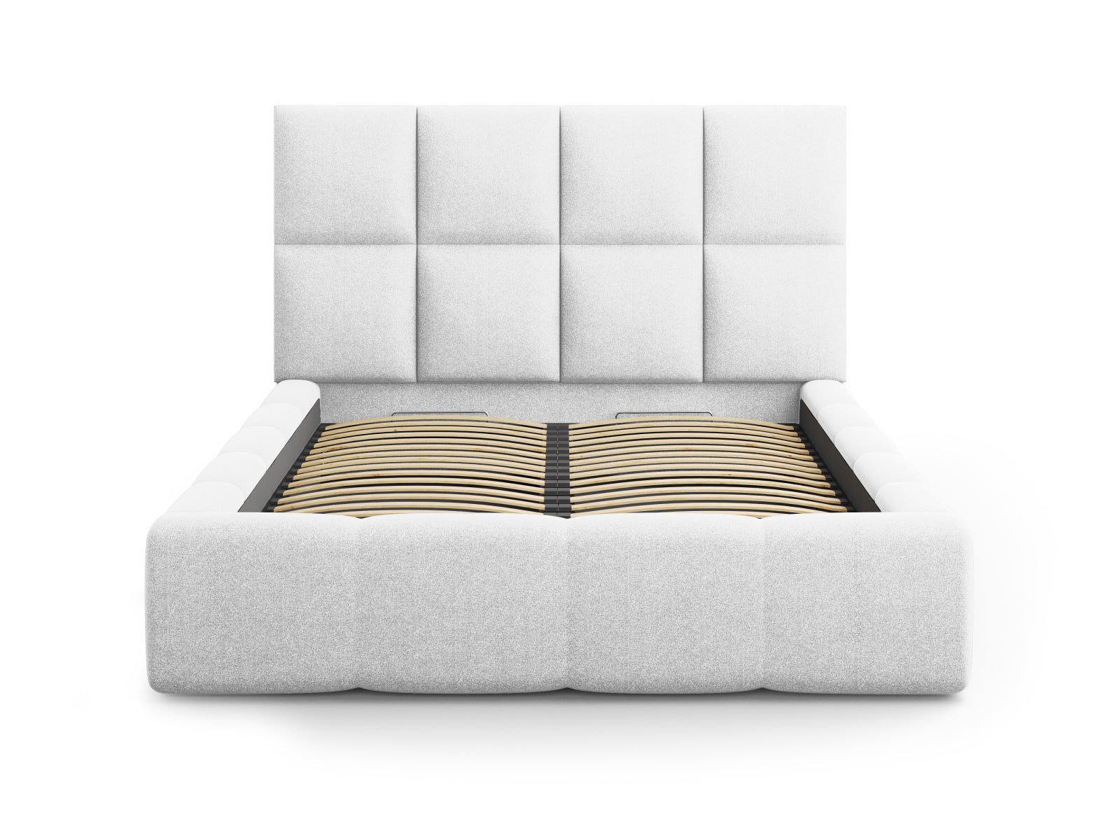Elegantes Livigno Bett mit praktischem Stauraum und geschmackvollem Kopfteil in Cold Light Grey, perfekt für moderne Schlafzimmer.