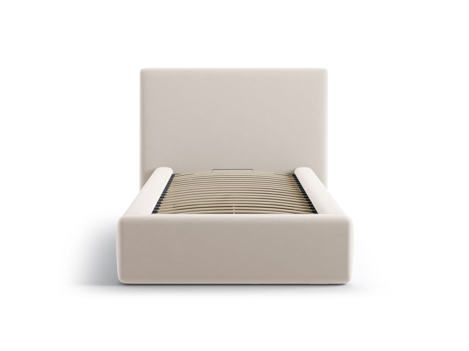 Elegantes Asti Bett mit 90 cm Breite, Stauraum und stilvollem Kopfteil in Ivory-Magic Velvet, ideal für moderne Schlafzimmer.
