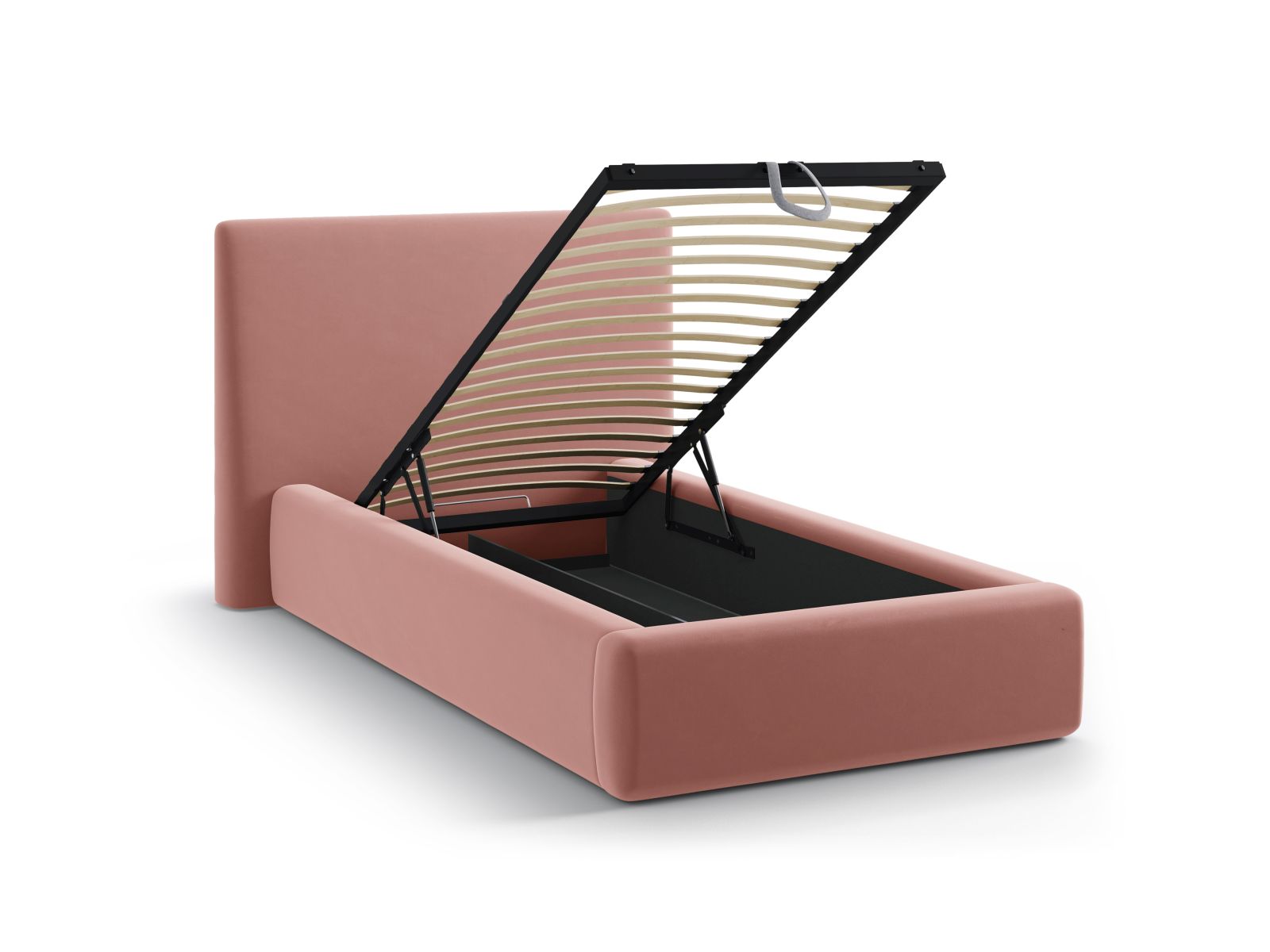 Stylisches Asti Bett mit 90 cm Breite, bietet praktischen Stauraum und ein modernes Kopfteil, perfekt für kleine Räume.