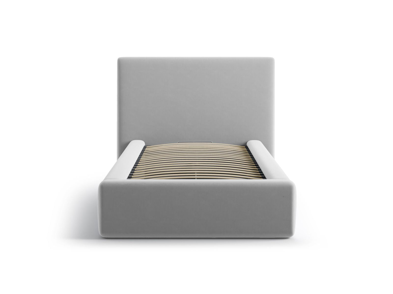 Elegantes Asti Bett mit 90 cm Kopfteil und praktischem Stauraum in Light Grey-Magic Velvet, ideal für stilvolle Schlafzimmer.