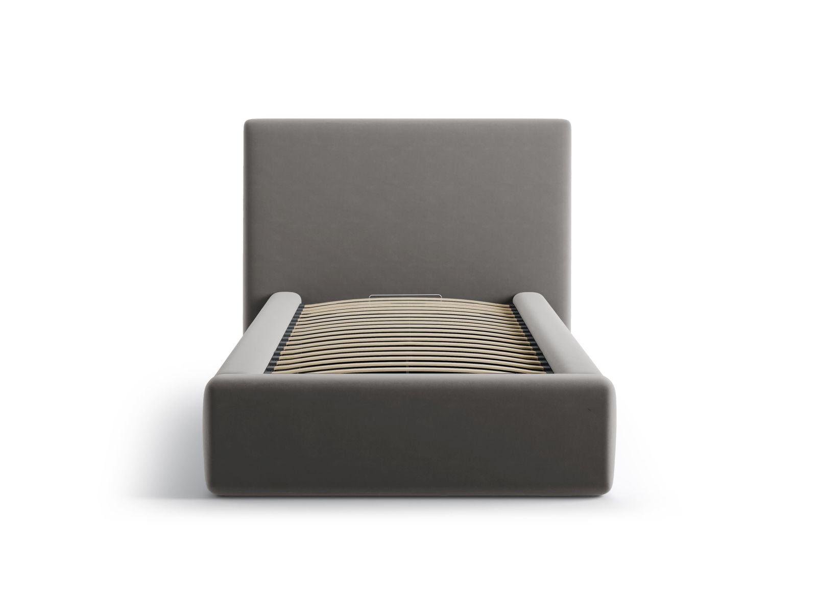 Elegantes Asti Bett mit 90 cm Breite, Stauraum und stilvollem Kopfteil in Dunkelgrau aus Magic Velvet, ideal für moderne Schlafzimmer.