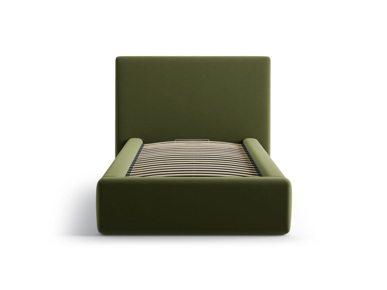 Elegantes Asti Bett in Army Green-Magic Velvet mit praktischem Stauraum und stilvollem Kopfteil, ideal für moderne Schlafzimmer.