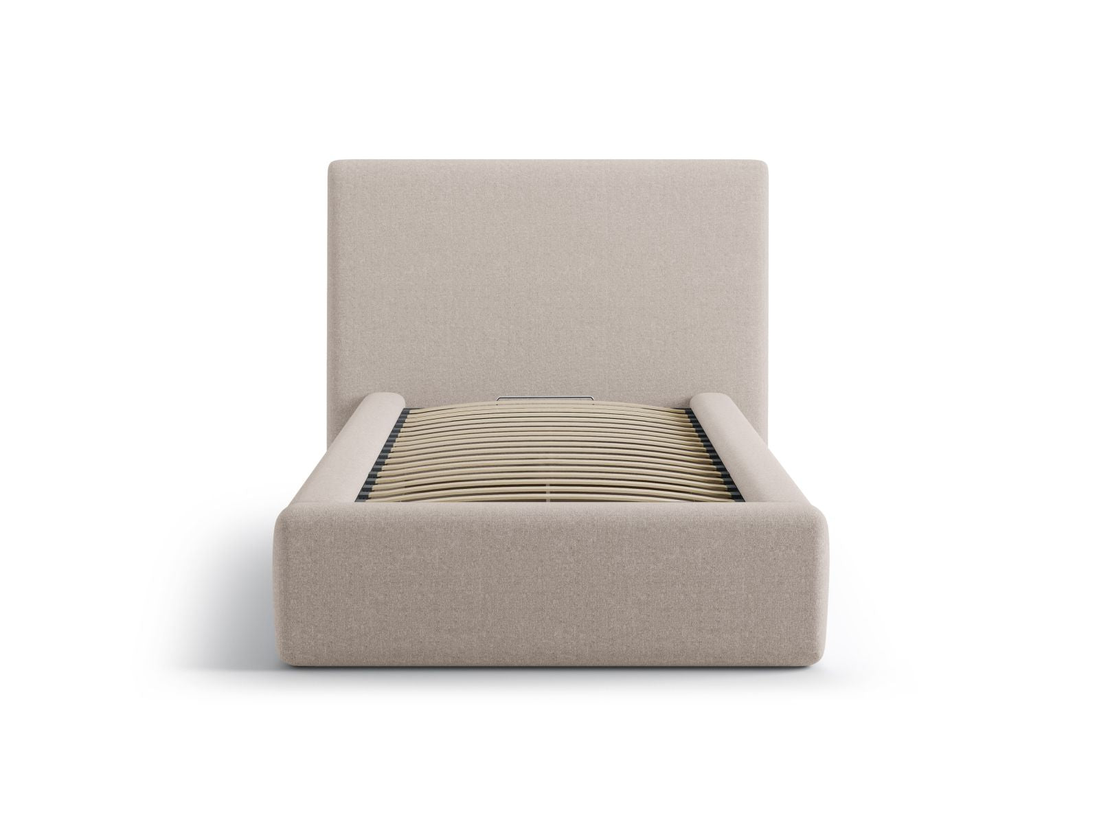 Elegantes Asti Bett mit 90 cm Breite, Stauraum und stilvollem Kopfteil in Cappuccino-Moly, ideal für moderne Schlafzimmer.