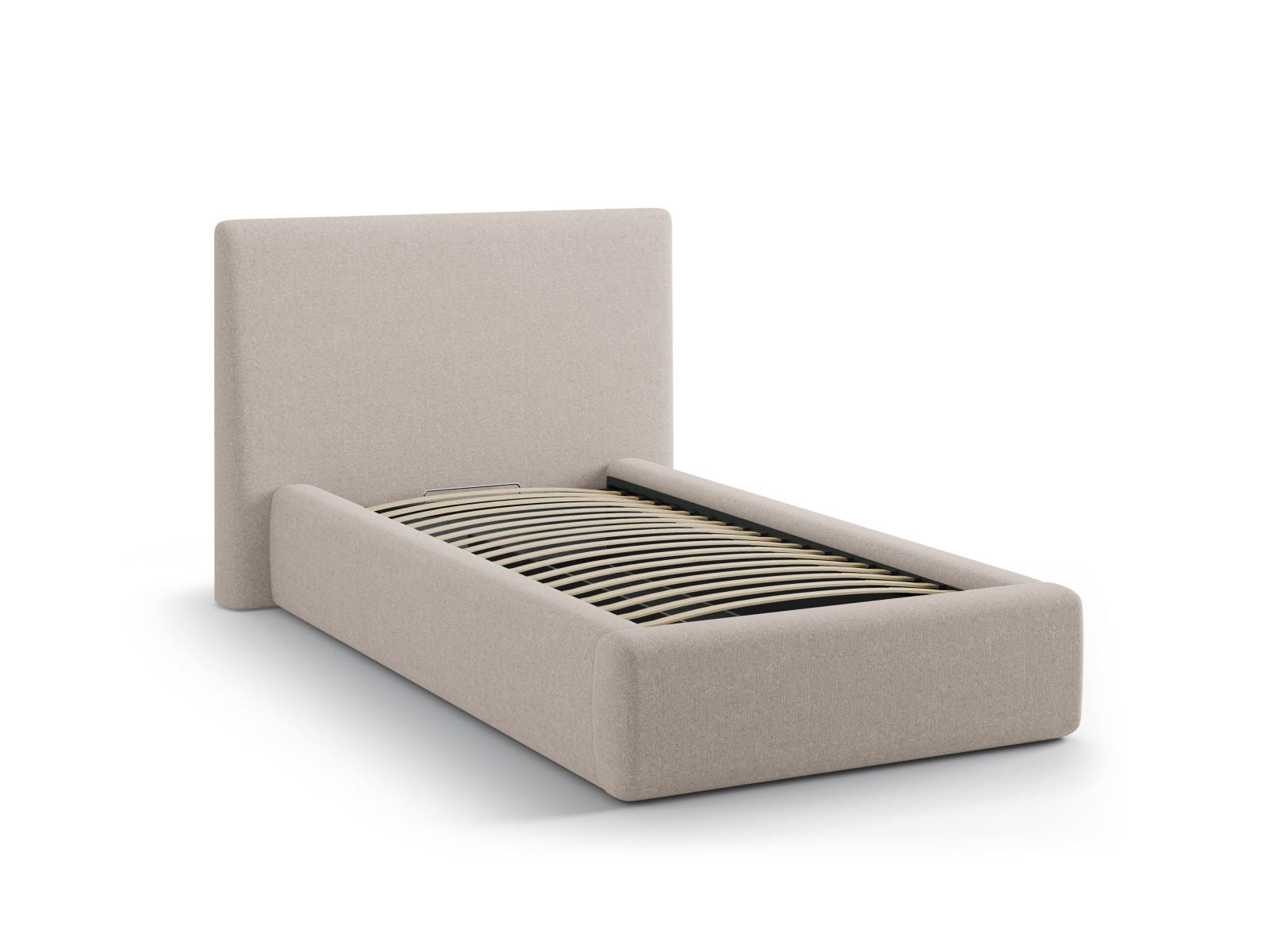 Elegantes Asti Bett in 90 cm Breite, ausgestattet mit praktischem Stauraum und einem stilvollen Kopfteil in Cappuccino-Moly, ideal für moderne Schlafzimmer.
