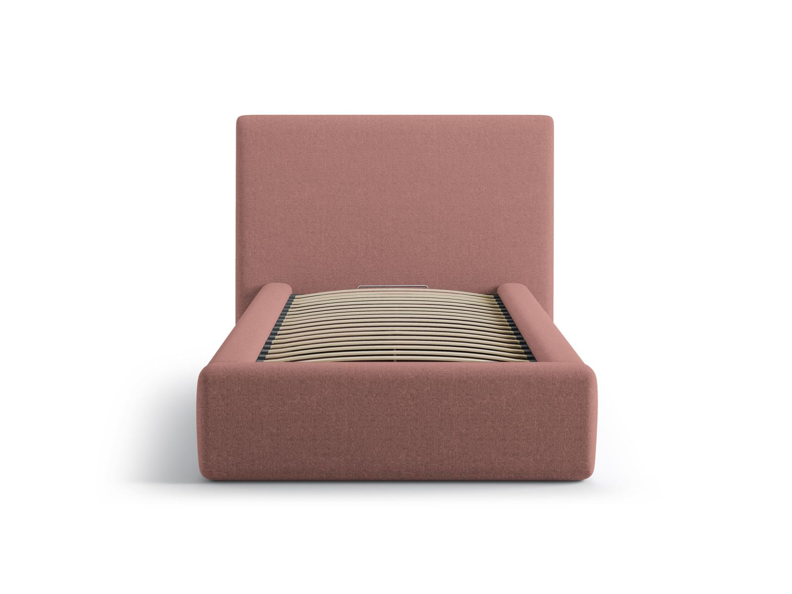 Elegantes Asti Bett mit 90 cm Breite, Stauraum und stilvollem Kopfteil in dunklem Pink, ideal für moderne Schlafzimmer.