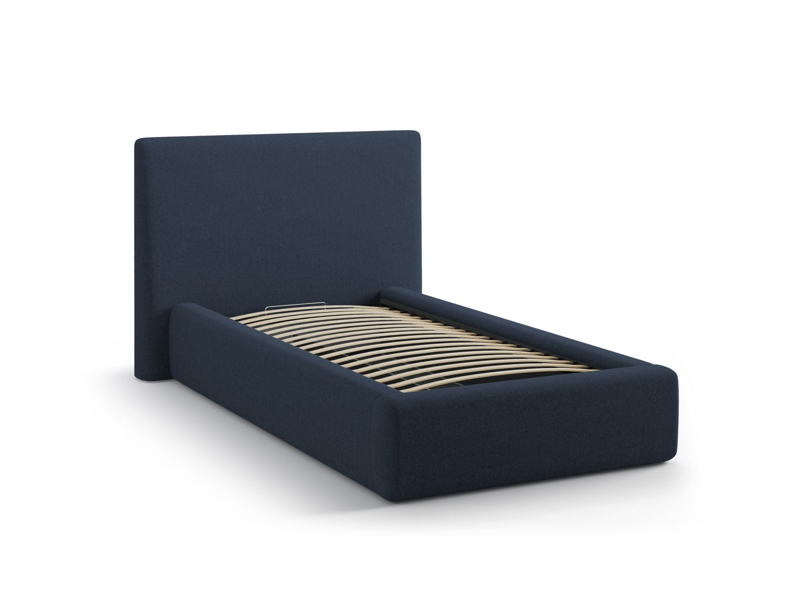 Modernes Asti Bett in Royal Blue-Moly, 90 cm, mit praktischem Stauraum und geschmackvollem Kopfteil für ein elegantes Schlafzimmer.