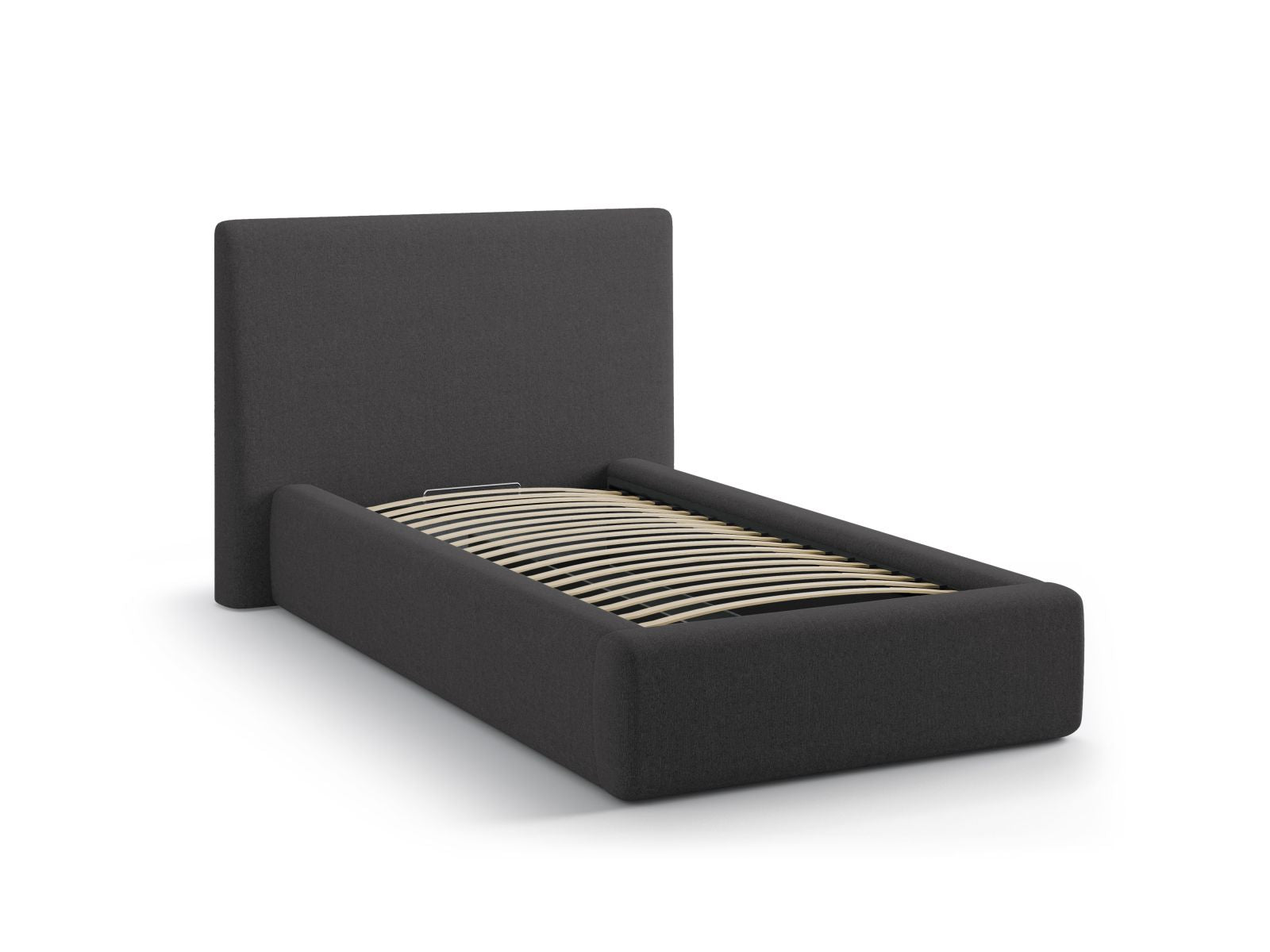 Elegantes Asti Bett in Anthrazit, 90 cm breit, bietet cleveren Stauraum und ein ansprechendes Kopfteil für ein modernes Schlafzimmer.
