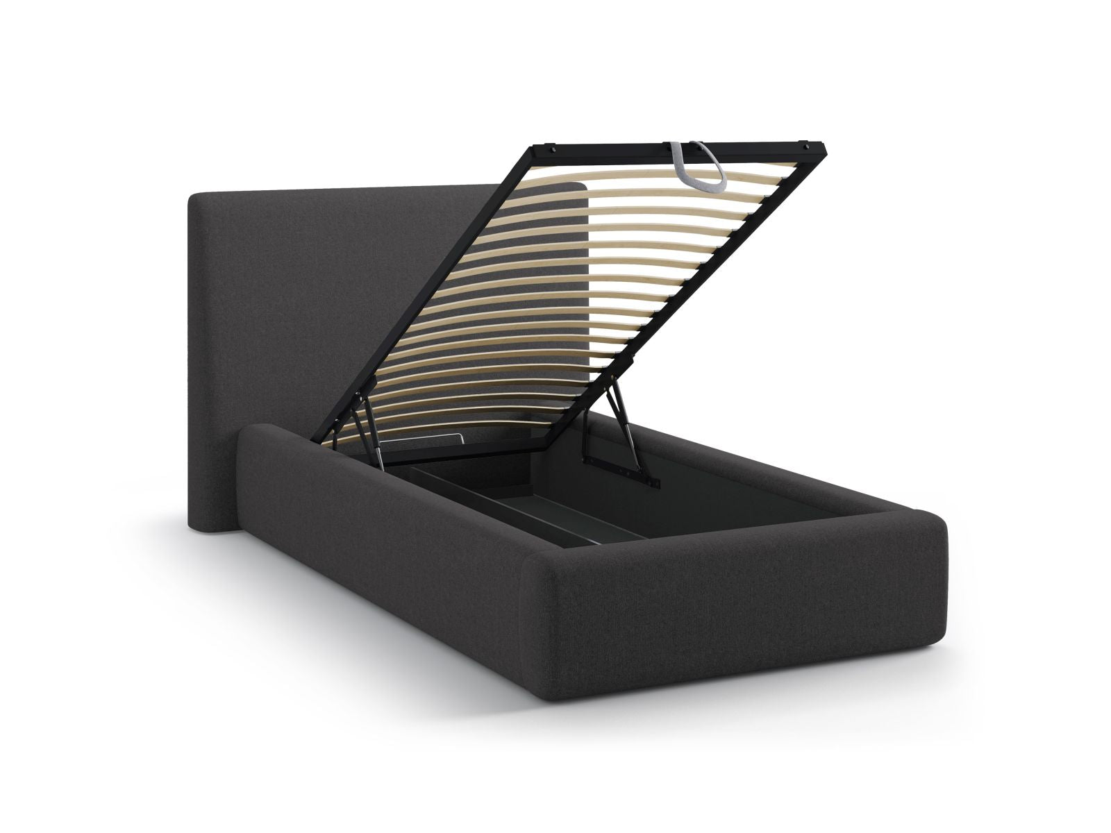 Stylisches Asti Bett in Anthrazit, 90 cm, mit praktischem Stauraum und modernem Kopfteil – ideal für jedes Schlafzimmer.