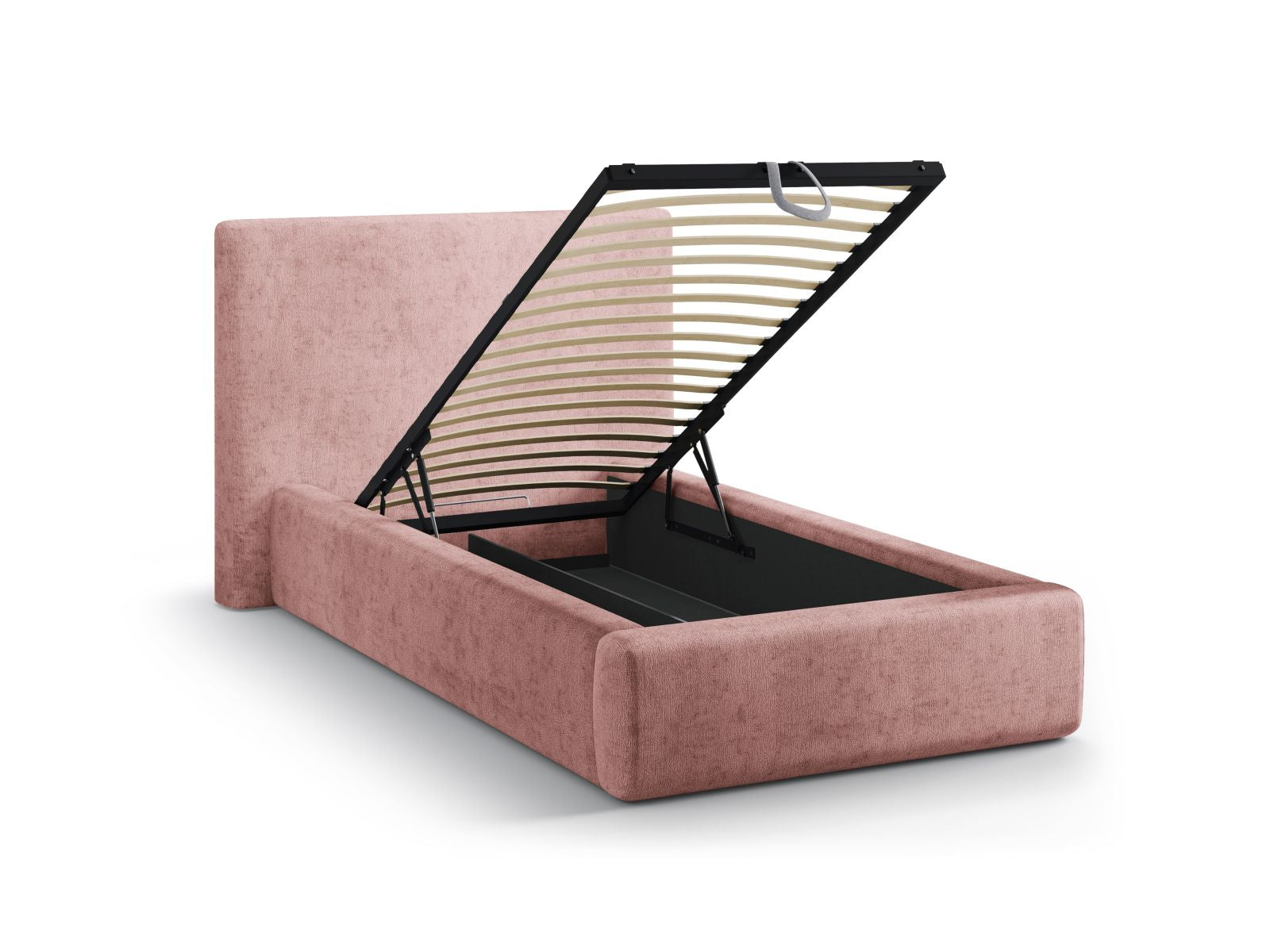 Stylisches Asti Bett mit 90 cm Breite, ausgestattet mit einem komfortablen Kopfteil und cleverem Stauraum für ein aufgeräumtes Schlafzimmer.