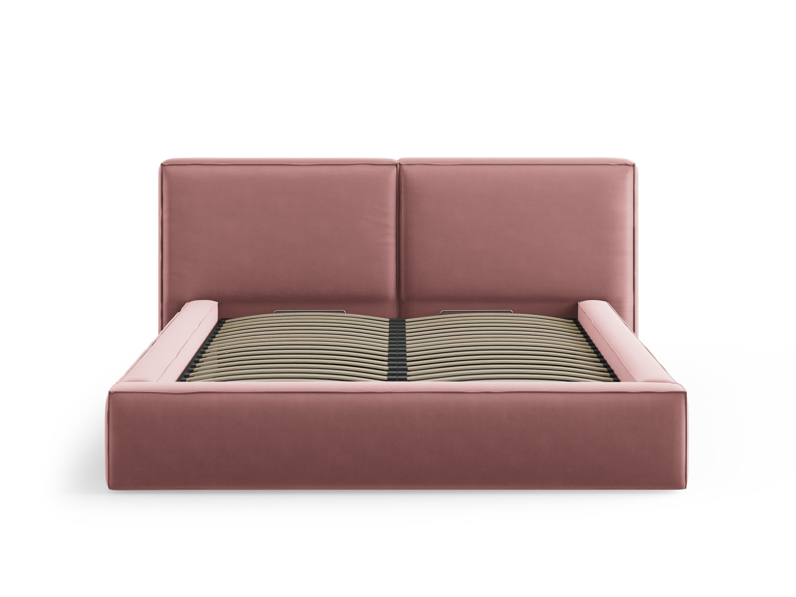 Arendal Velour Bett mit Strauaum und doppeltem Headboard  194cm in Pink präsentiert im Onlineshop von KAQTU Design AG. Bett ist von Cosmopolitan Design