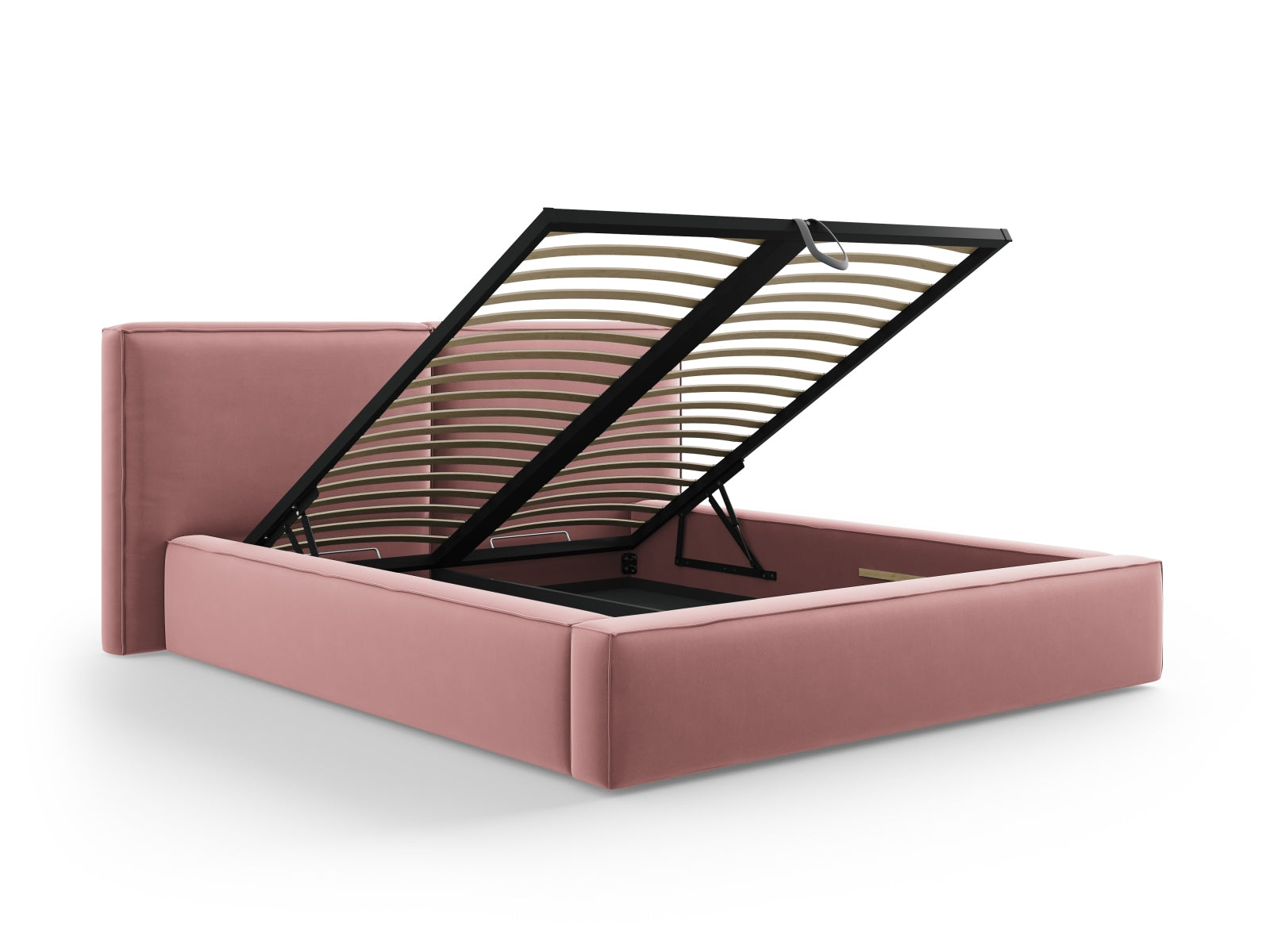 Arendal Velour Bett mit Strauaum und doppeltem Headboard  194cm in Pink präsentiert im Onlineshop von KAQTU Design AG. Bett ist von Cosmopolitan Design