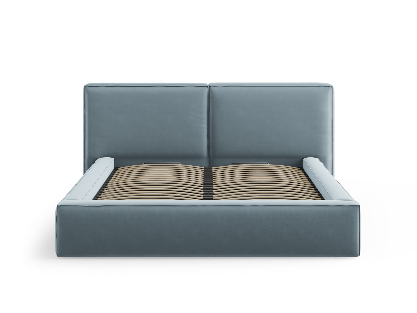 Arendal Velour Bett mit Strauaum und doppeltem Headboard  194cm in Light Blue präsentiert im Onlineshop von KAQTU Design AG. Bett ist von Cosmopolitan Design