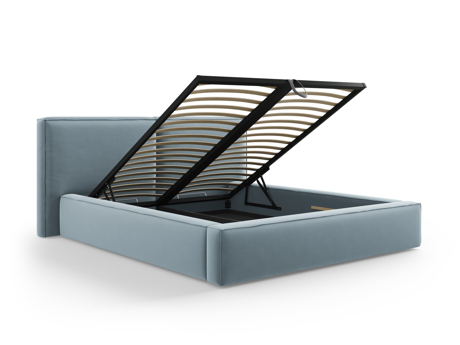 Arendal Velour Bett mit Strauaum und doppeltem Headboard  194cm in Light Blue präsentiert im Onlineshop von KAQTU Design AG. Bett ist von Cosmopolitan Design