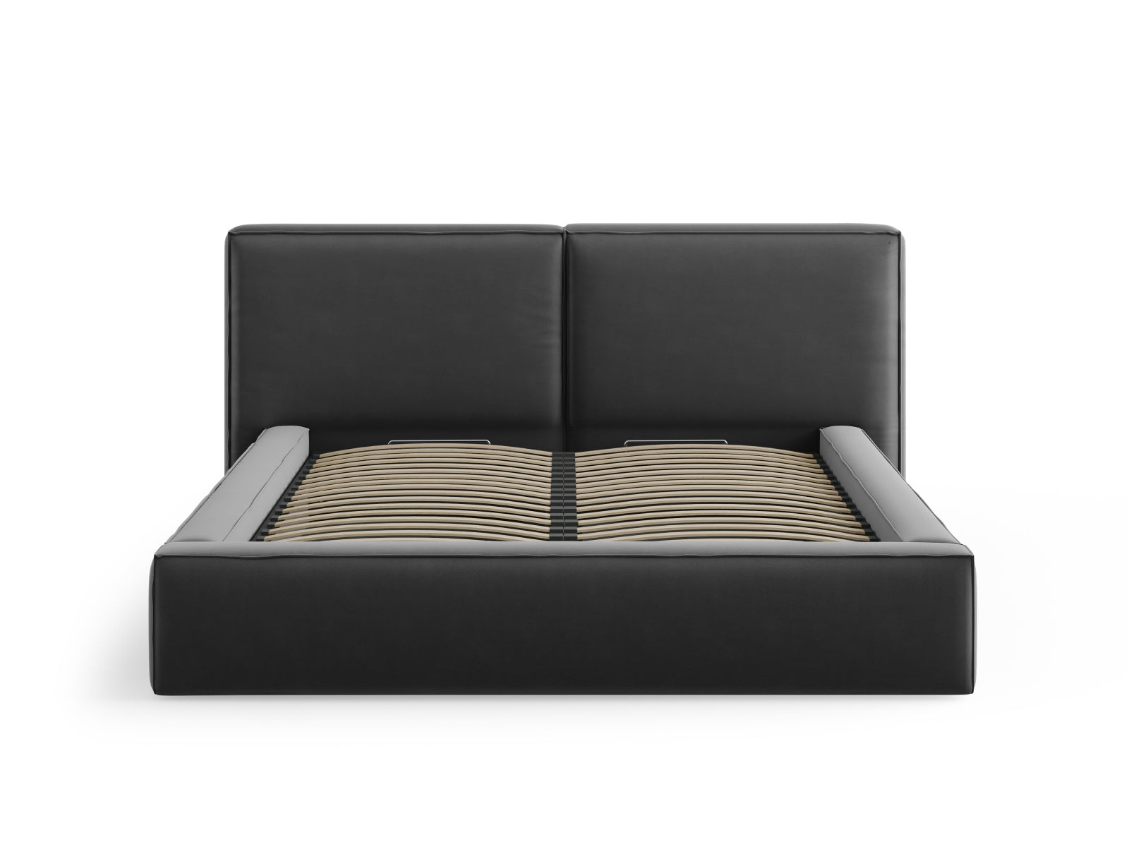 Arendal Velour Bett mit Strauaum und doppeltem Headboard  194cm in Grey präsentiert im Onlineshop von KAQTU Design AG. Bett ist von Cosmopolitan Design