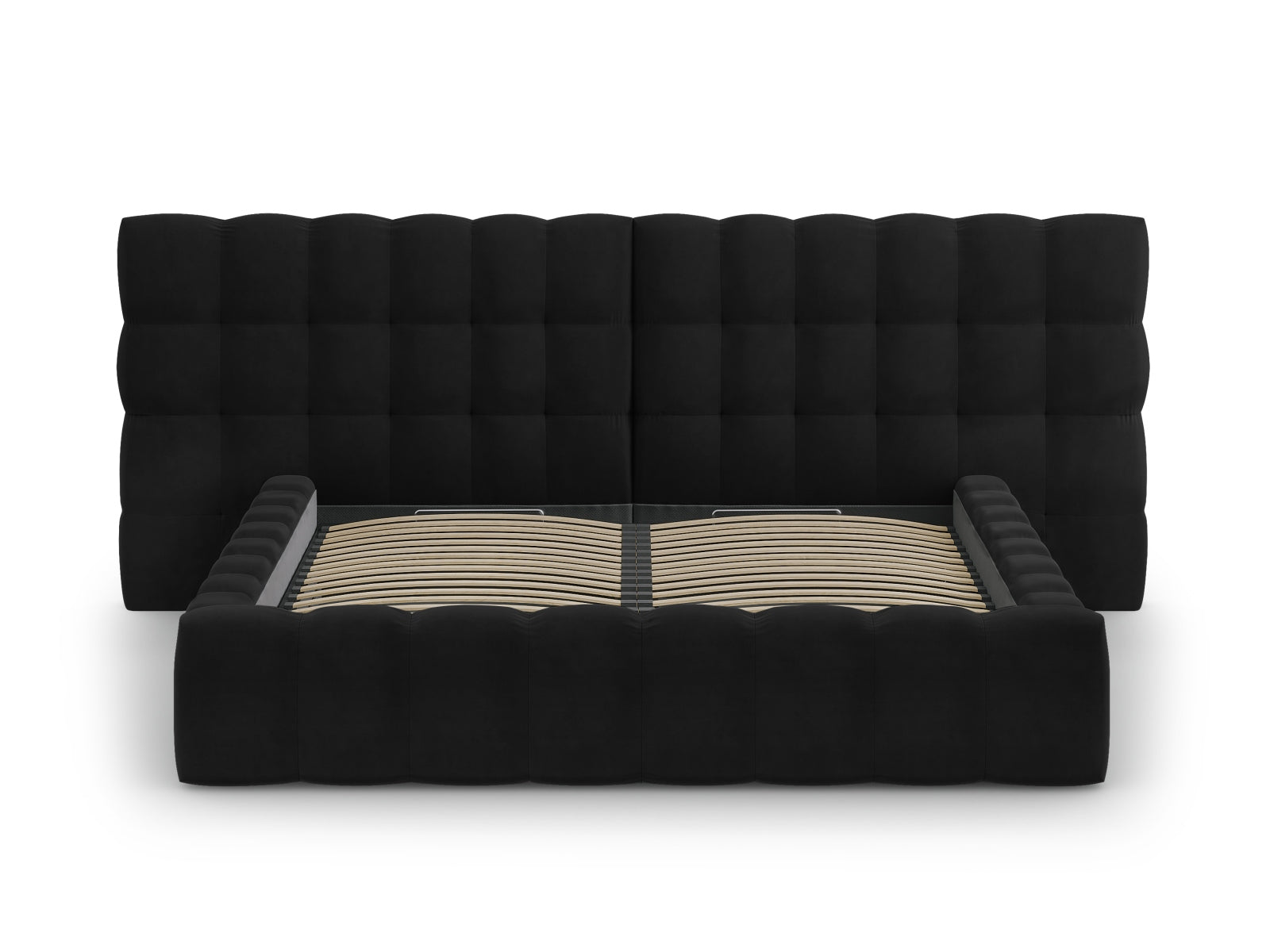 Elegantes Bali Bett mit doppeltem Kopfteil und praktischem Stauraum, ideal für ein zeitgemäßes Schlafzimmerdesign.