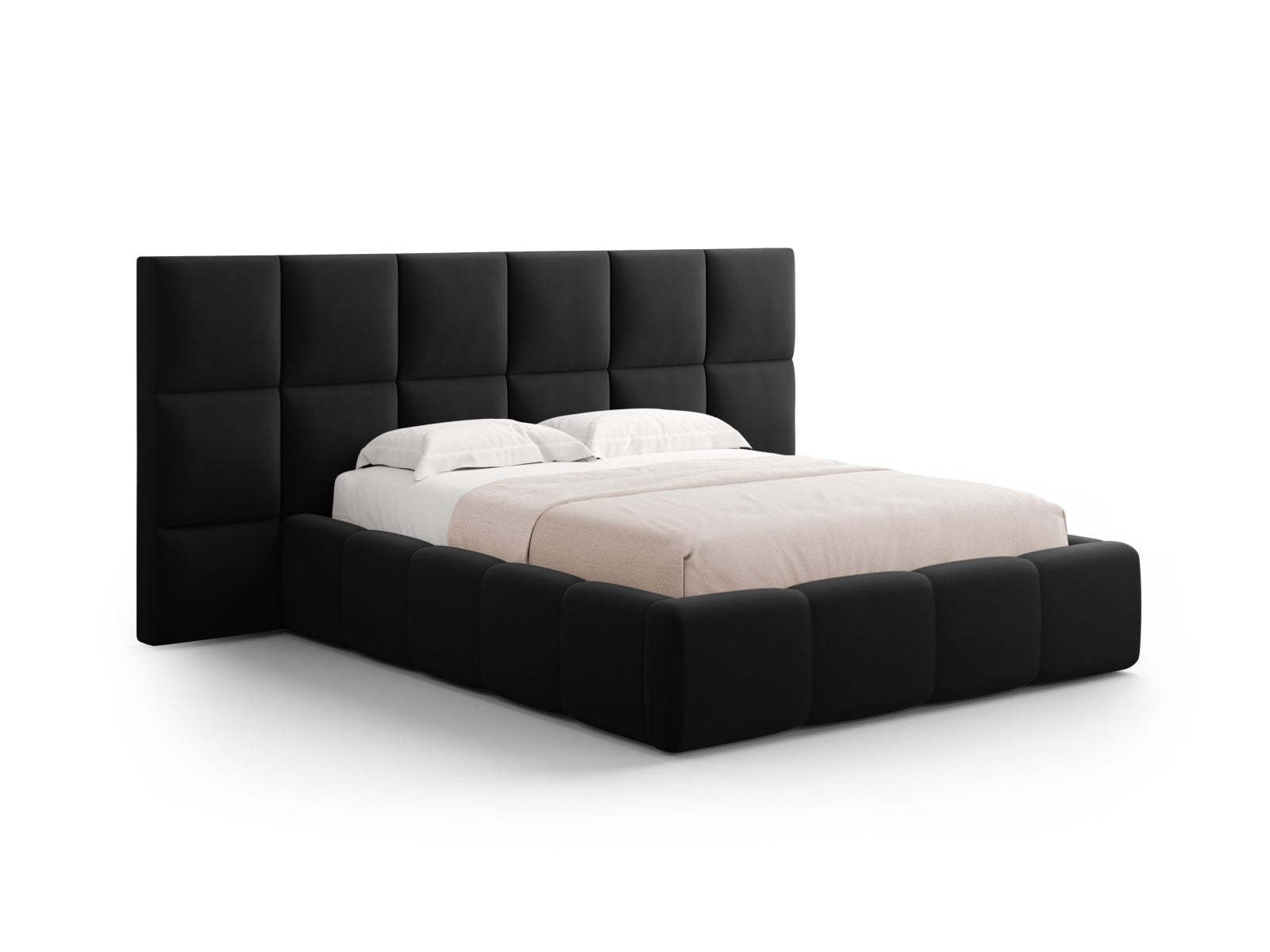 Stylisches Livigno Bett mit doppeltem Kopfteil und integriertem Stauraum, 140 cm, perfekt für funktionale und moderne Schlafräume.