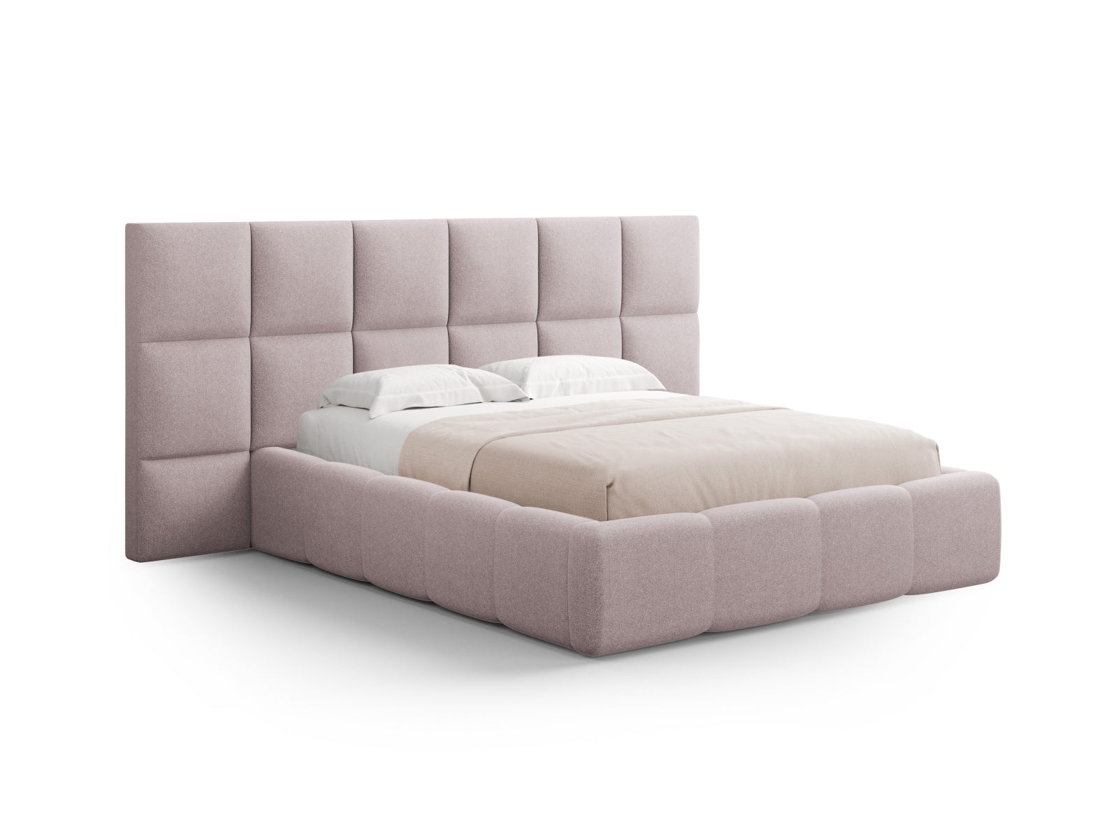 Elegantes Livigno Bett mit doppeltem Kopfteil und integriertem Stauraum, 140 cm, perfekt für ein modernes und funktionales Schlafzimmer.