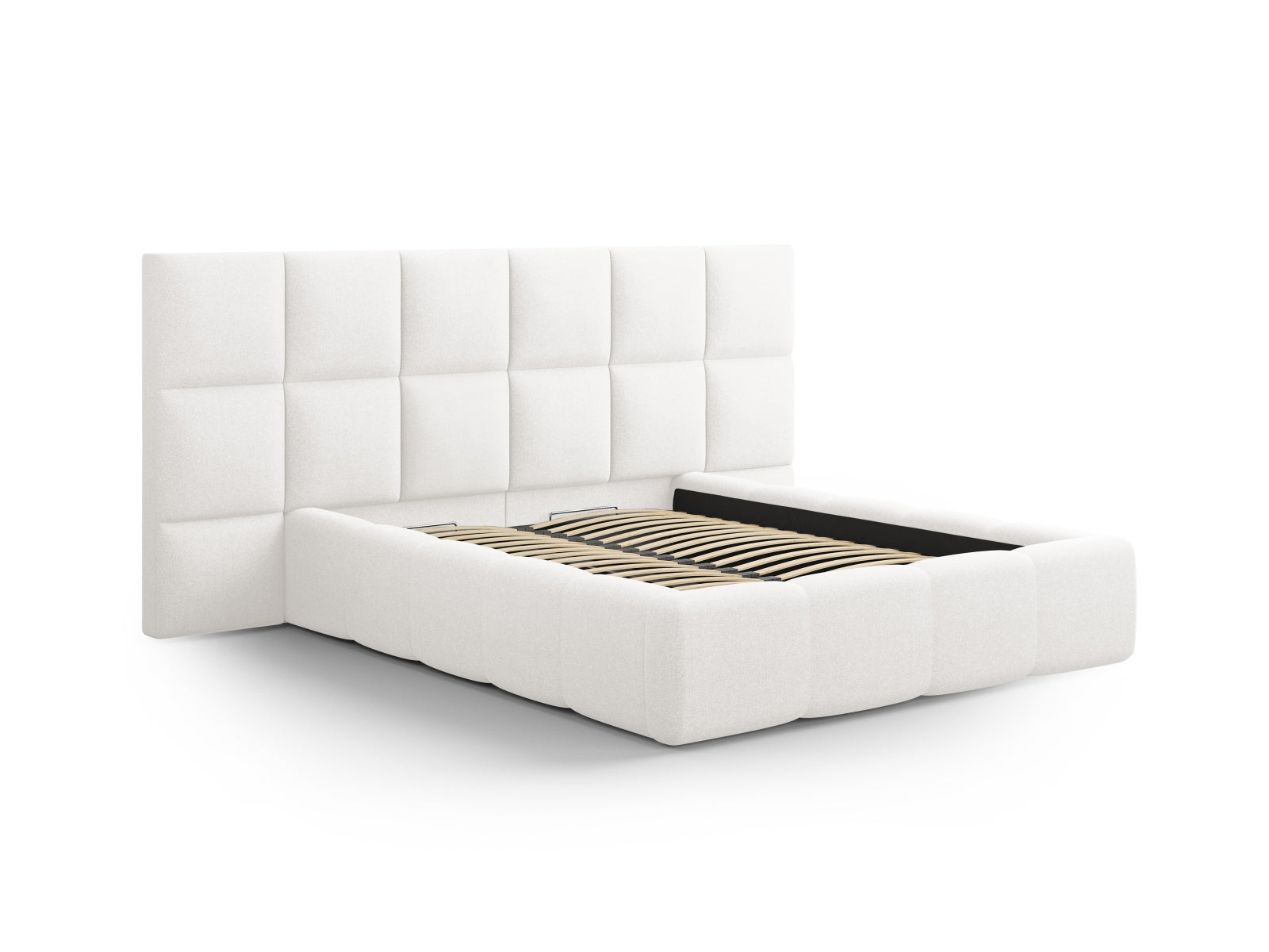 Elegantes Livigno Bett mit praktischem Stauraum und doppeltem Kopfteil in Ivory, ideal für stilvolle Schlafzimmergestaltung.