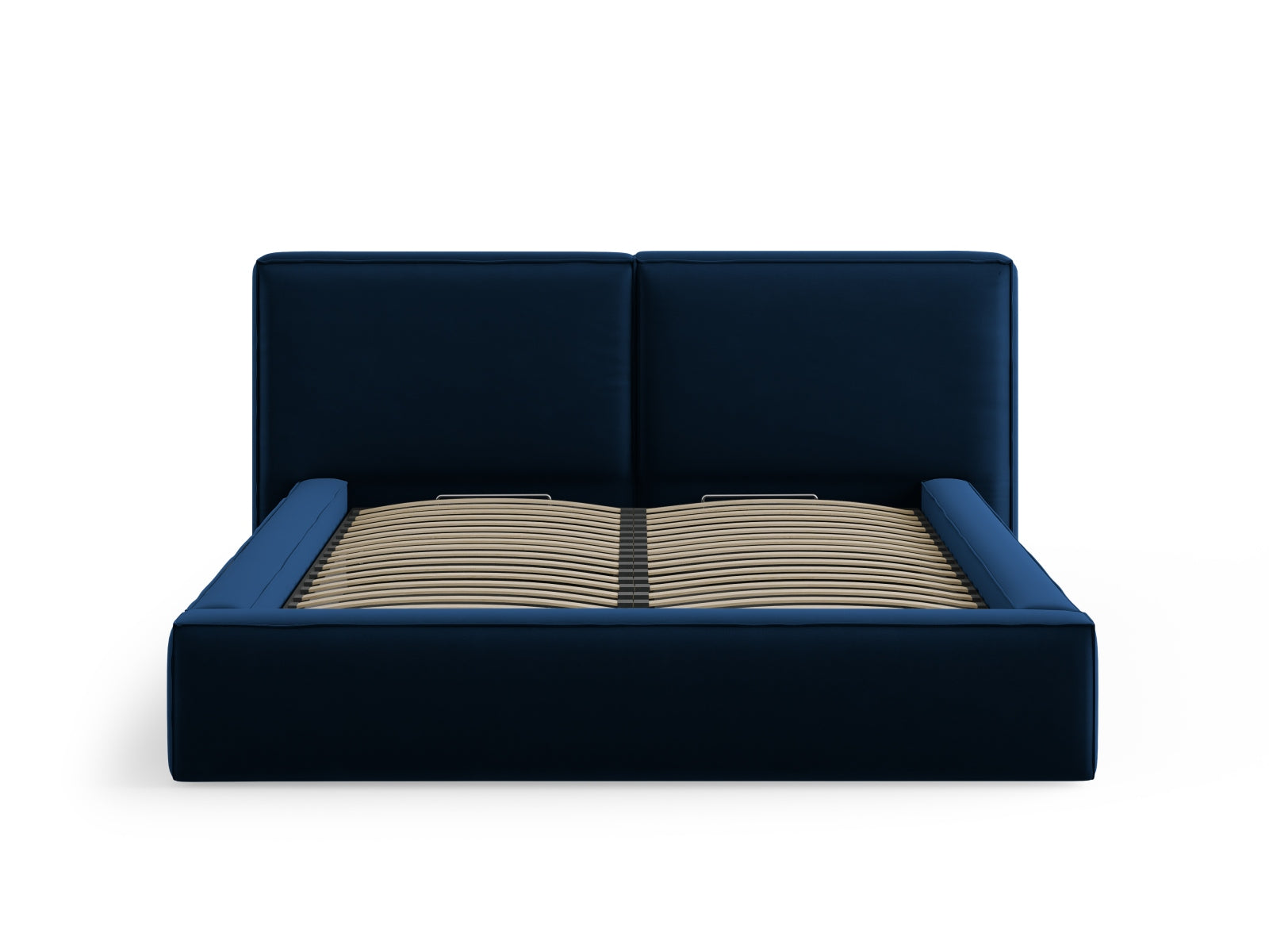 Arendal Velour Bett mit Strauaum und doppeltem Headboard  214cm in Royal Blue präsentiert im Onlineshop von KAQTU Design AG. Bett ist von Cosmopolitan Design