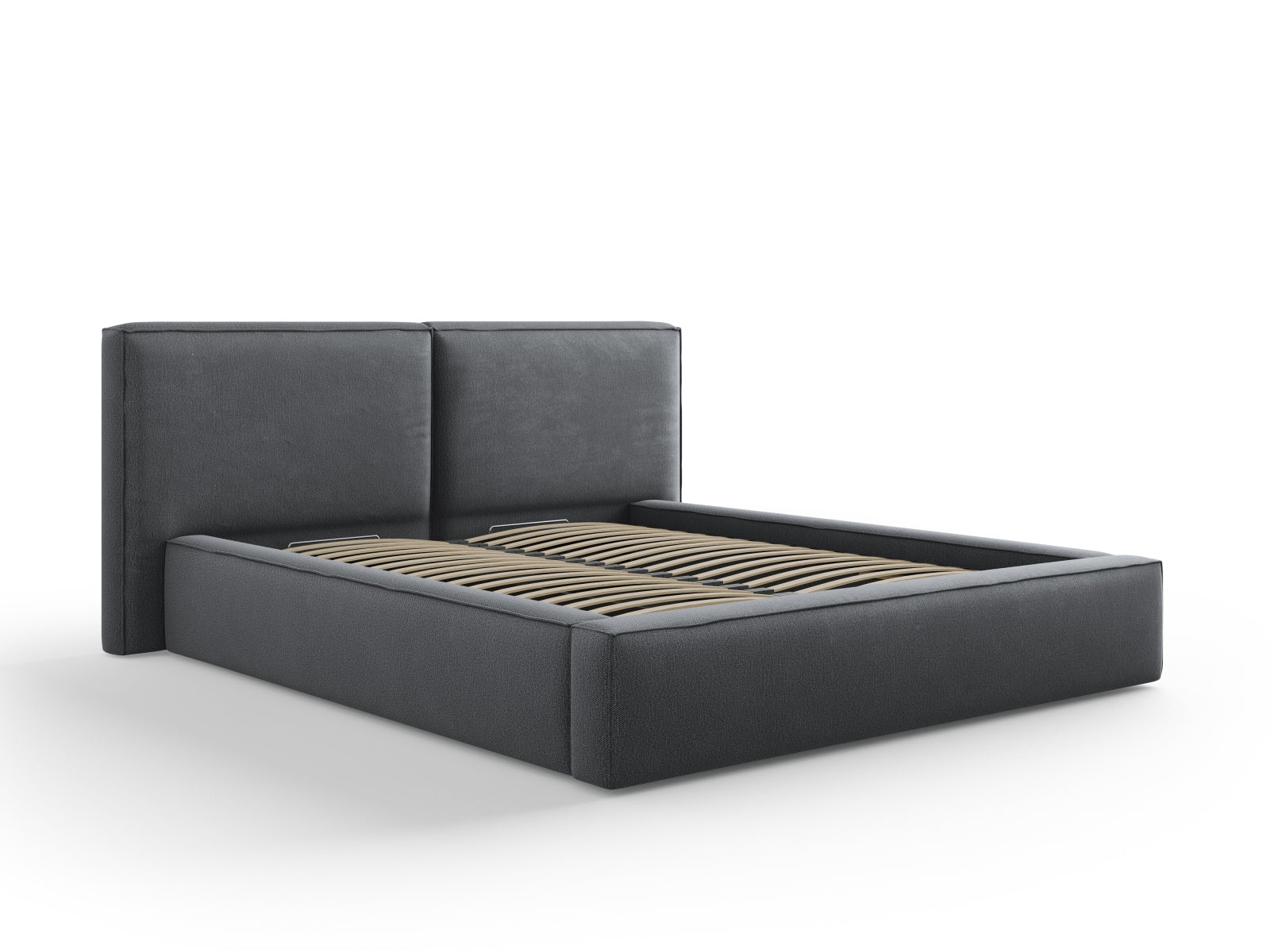 Arendal Bett mit Stauraumfunktion mit doppeltem Headboard  214cm in Dark Grey präsentiert im Onlineshop von KAQTU Design AG. Bett ist von Cosmopolitan Design