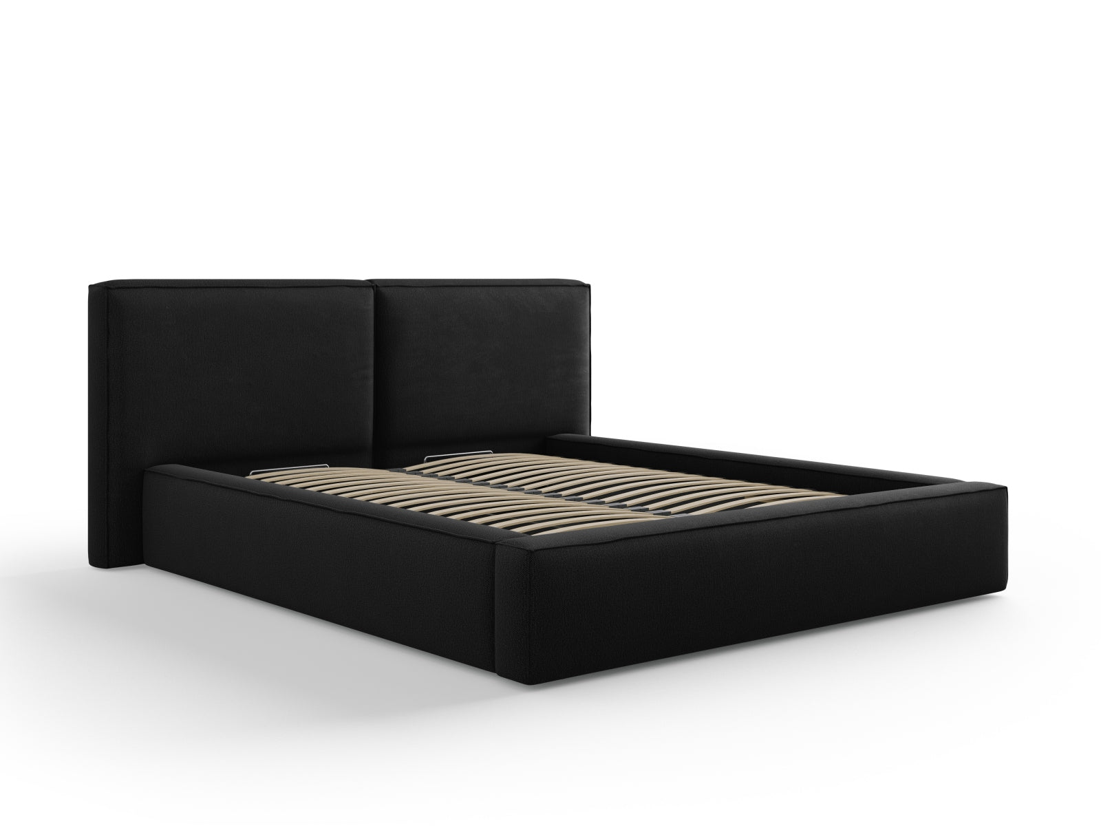 Arendal Bett mit Stauraumfunktion mit doppeltem Headboard 160cm in Black-Megan präsentiert im Onlineshop von KAQTU Design AG. Bett ist von Cosmopolitan Design