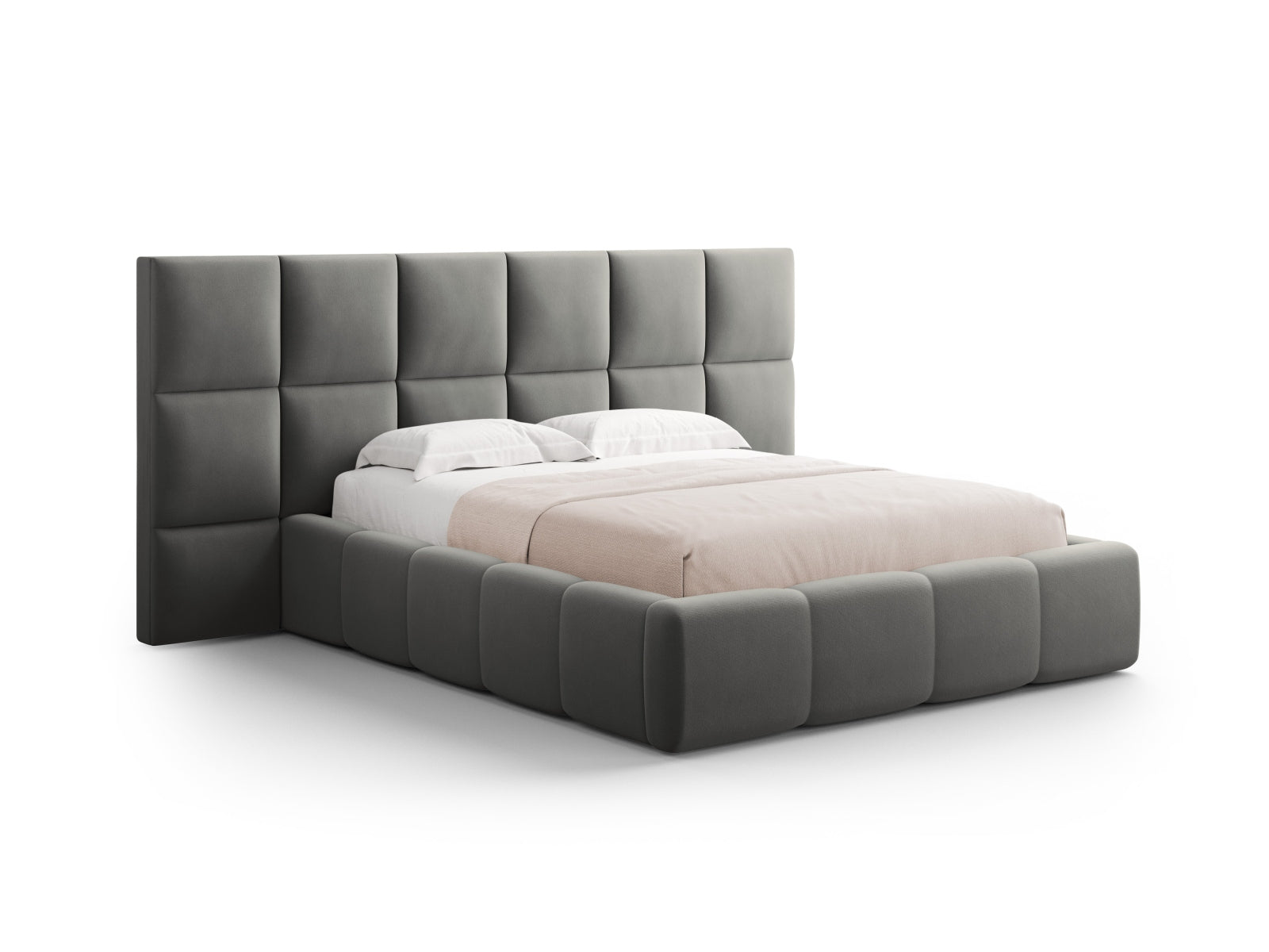 Stilvolles Livigno Bett mit doppeltem Kopfteil und integriertem Stauraum, 180 cm, ideal für zeitgemäße Wohnräume.
